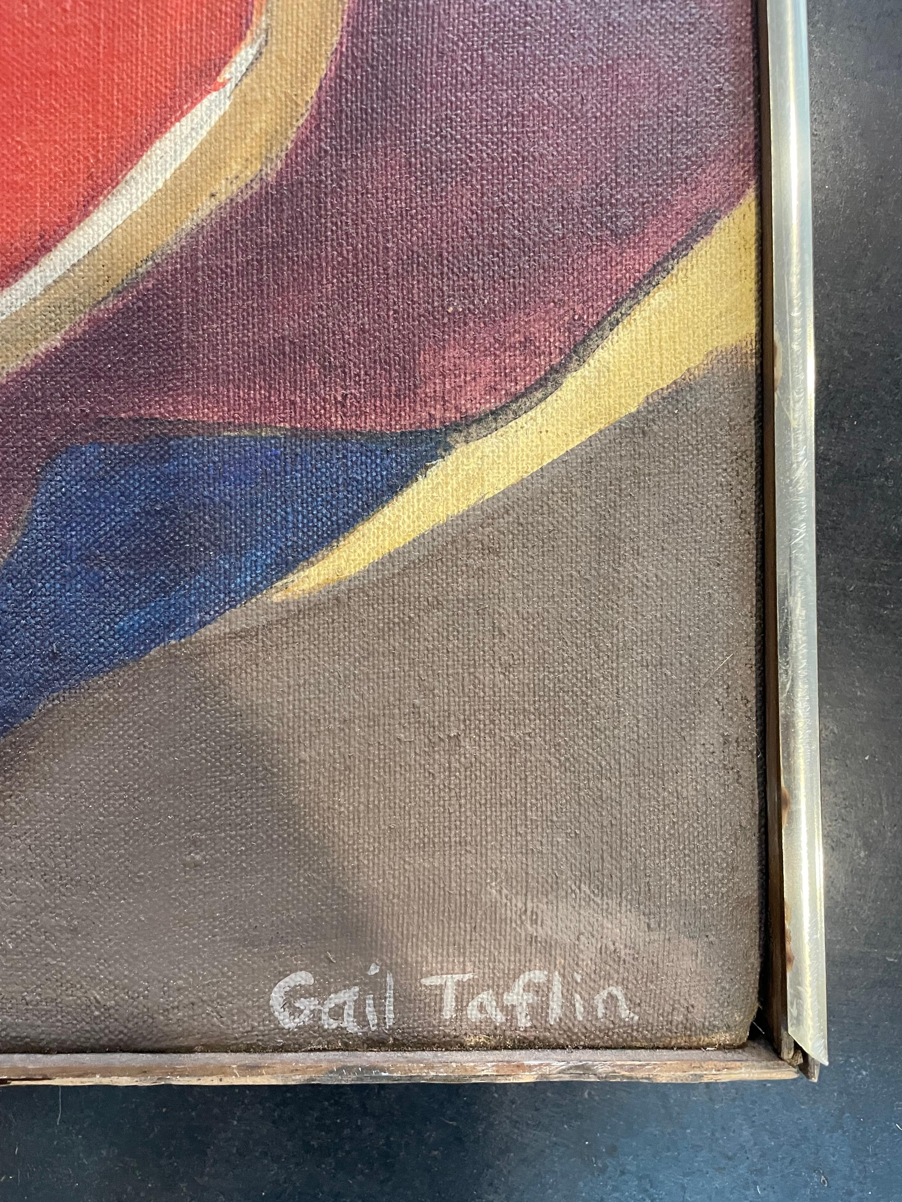Original abstract painting signed by Gail Taflin, a Pennsylvania native. 1972.