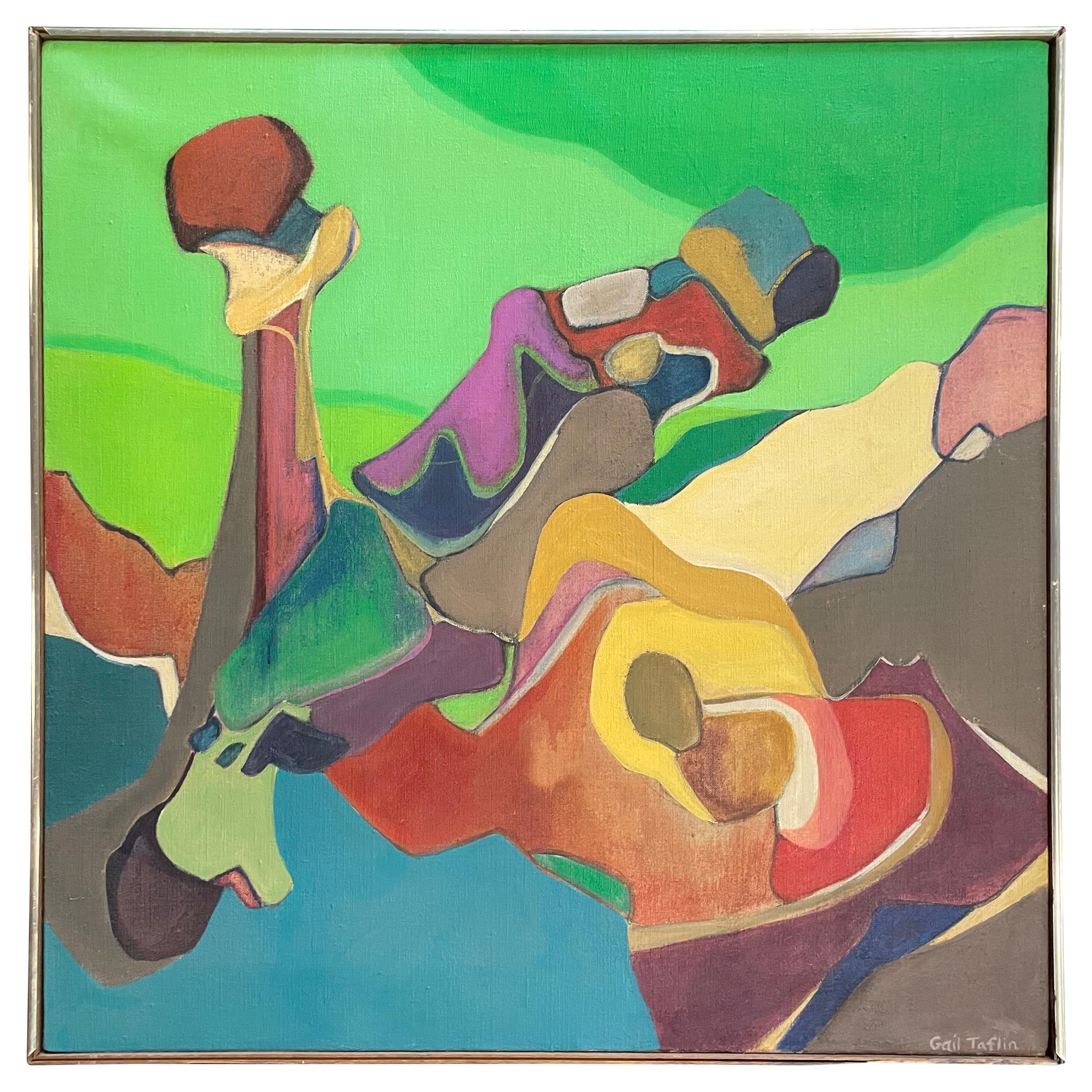 Signed Abstract Painting by Gail Taflin 1972