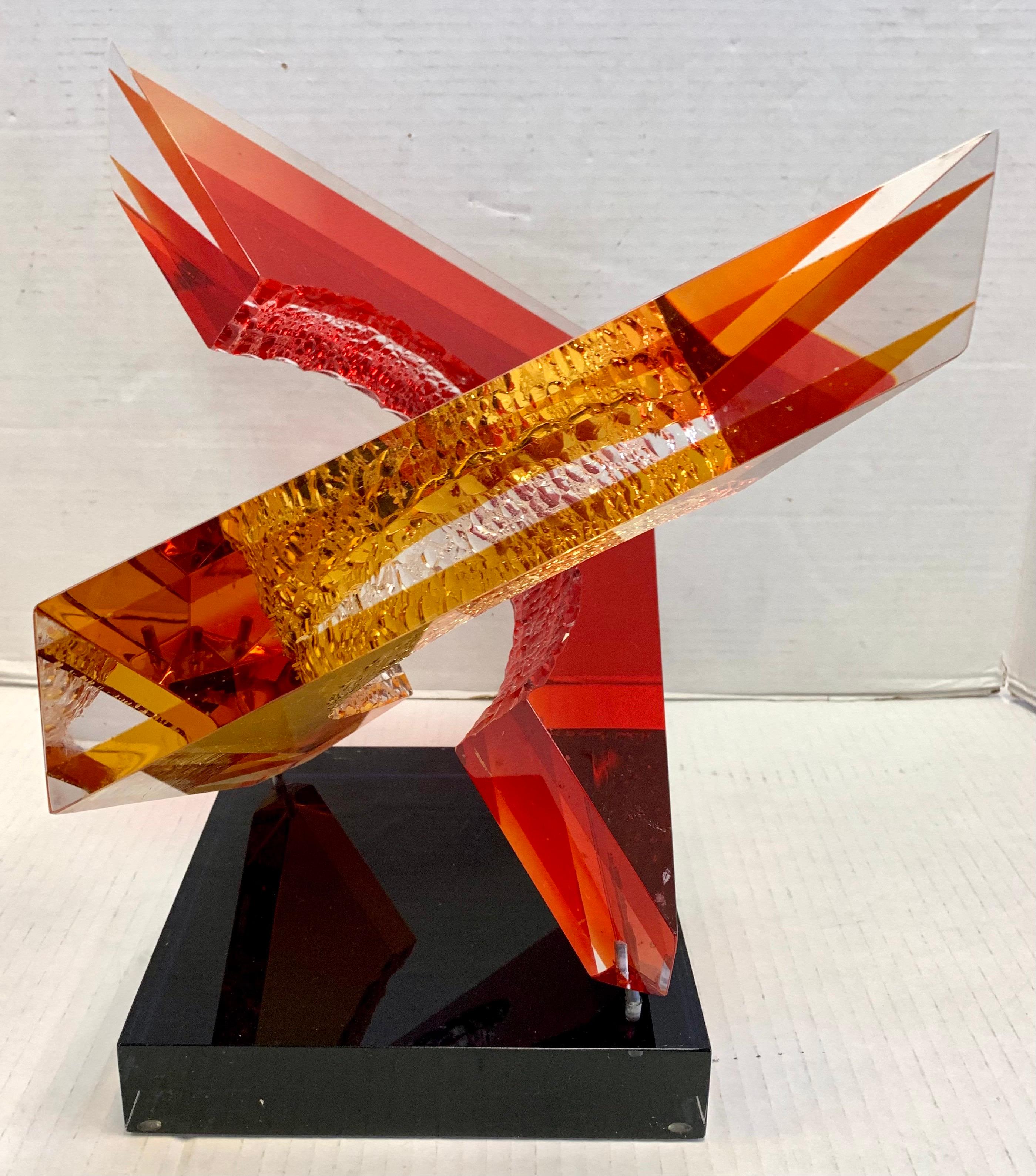 Modern signed lucite and acrylic sculpture titled 