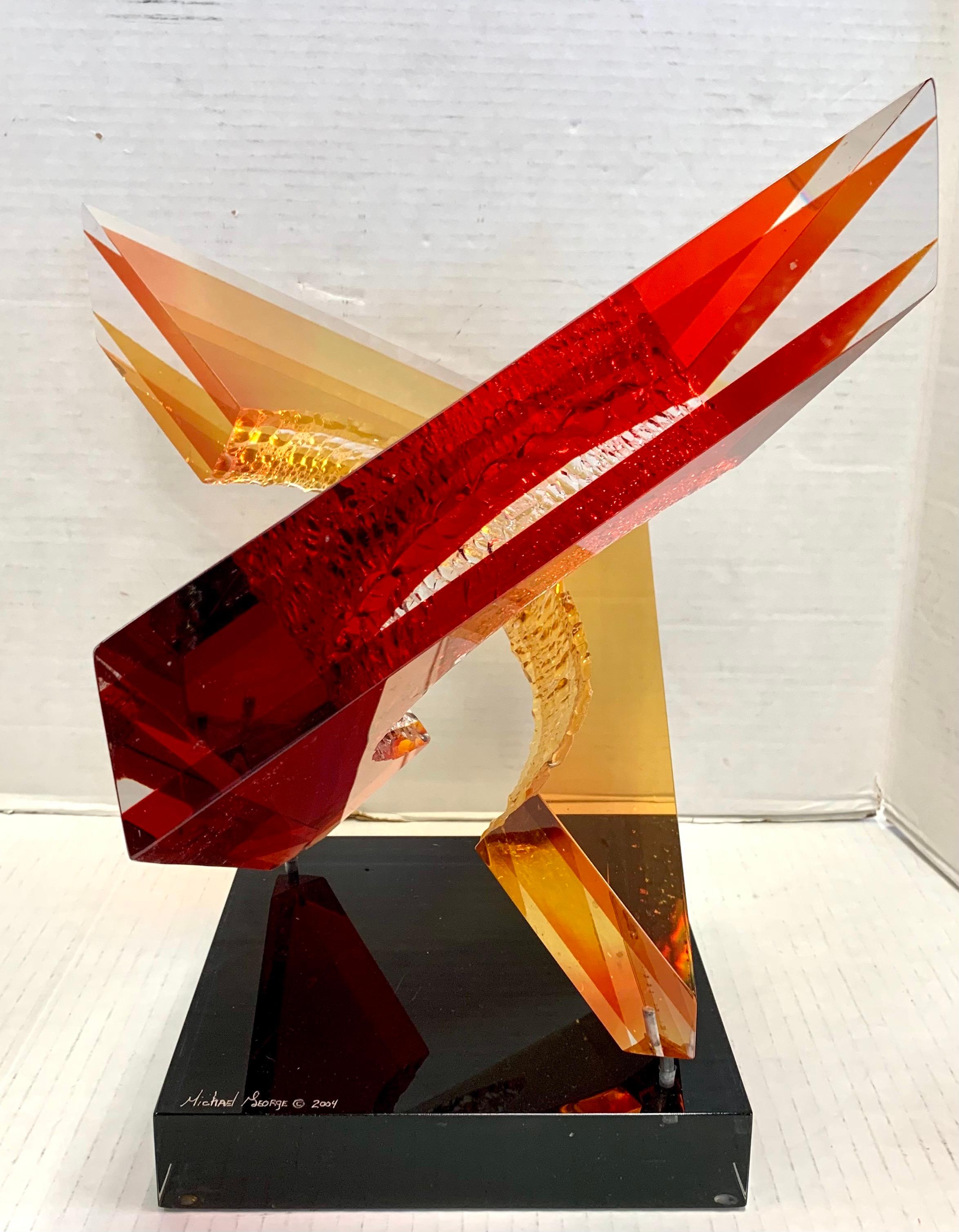 Signed Abstract Red Lucite Acrylic Sculpture The Intersection In Good Condition In West Hartford, CT