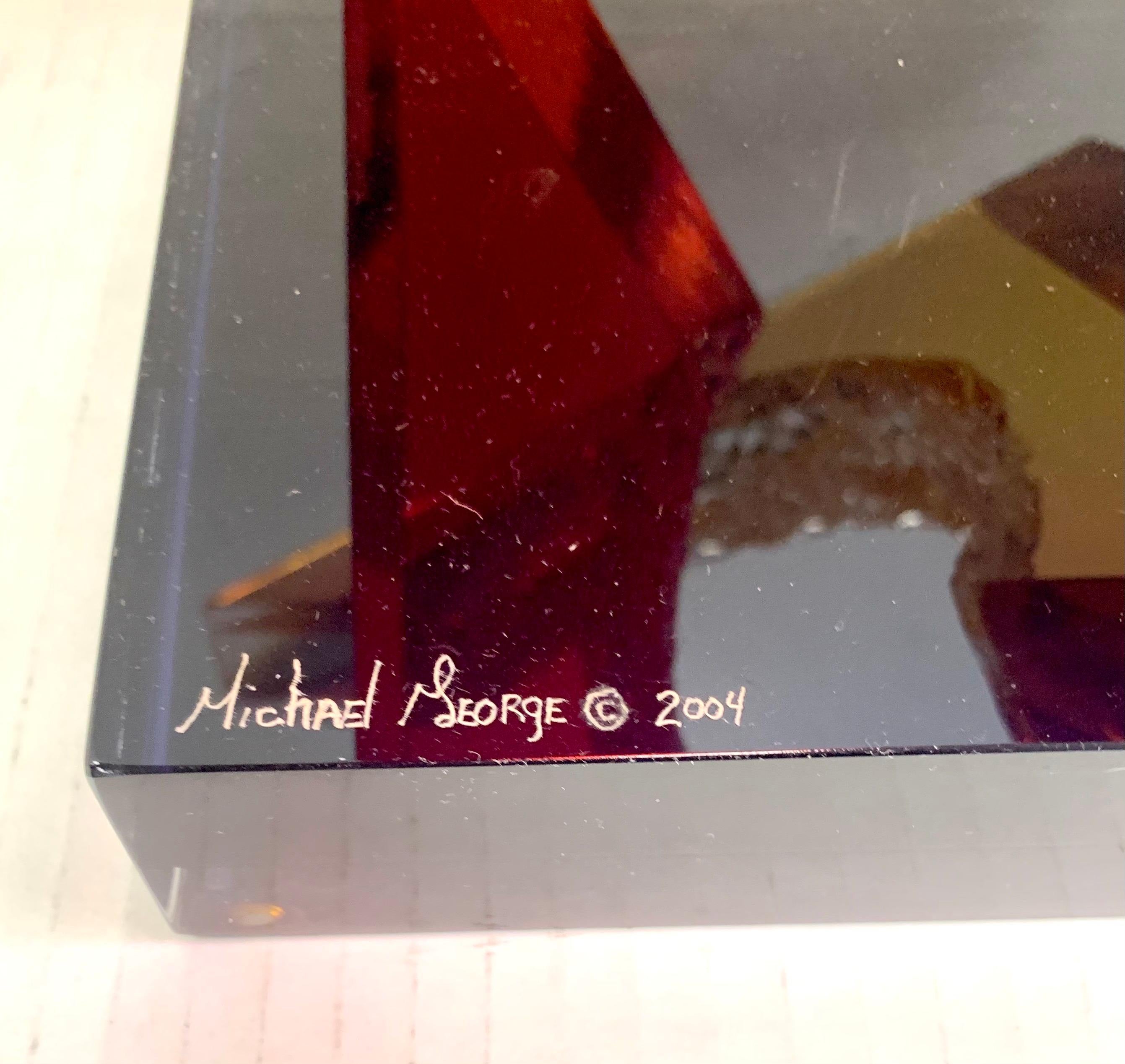 Signed Abstract Red Lucite Acrylic Sculpture The Intersection 1