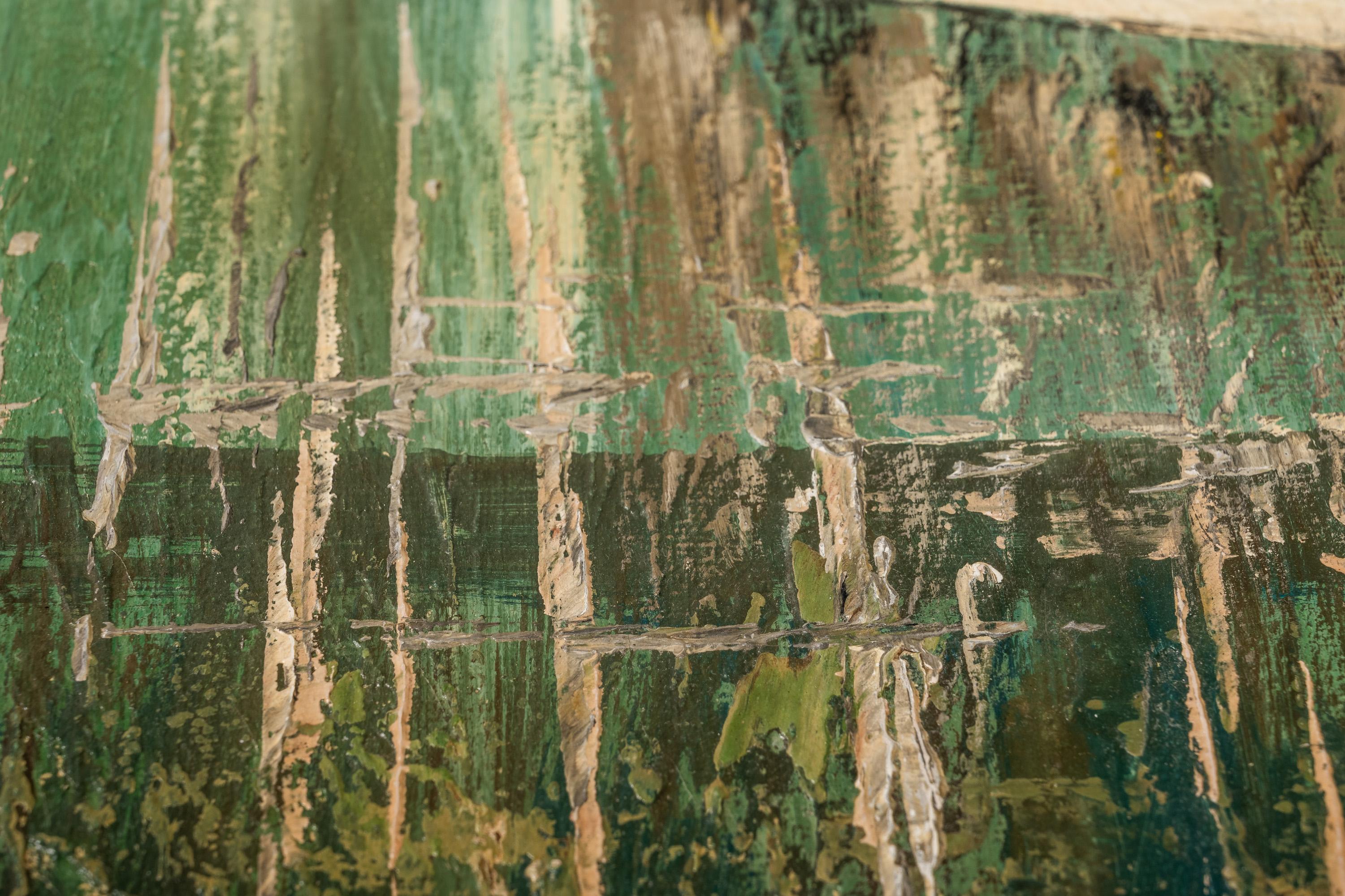 Pittura su tela firmata con paesaggio urbano astratto surreale (incorniciata), USA, anni '50 3
