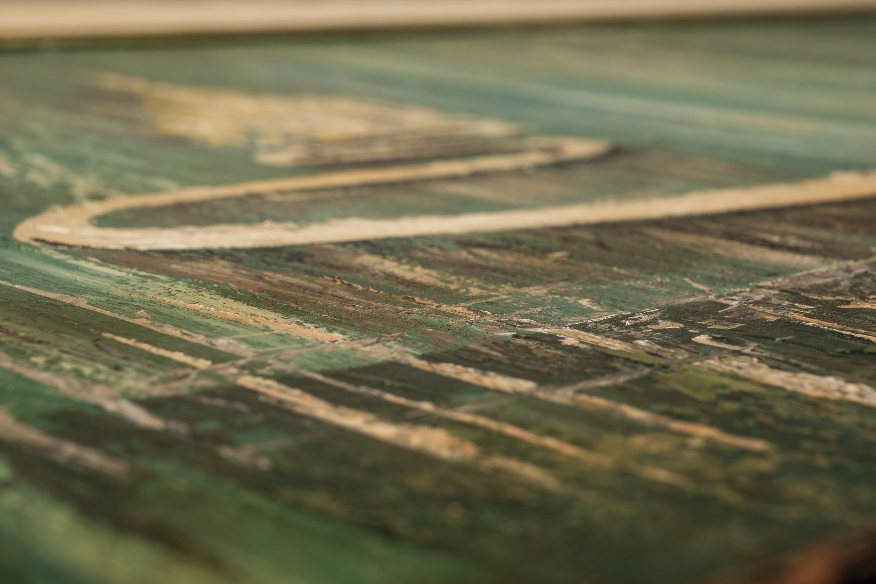 Pittura su tela firmata con paesaggio urbano astratto surreale (incorniciata), USA, anni '50 4