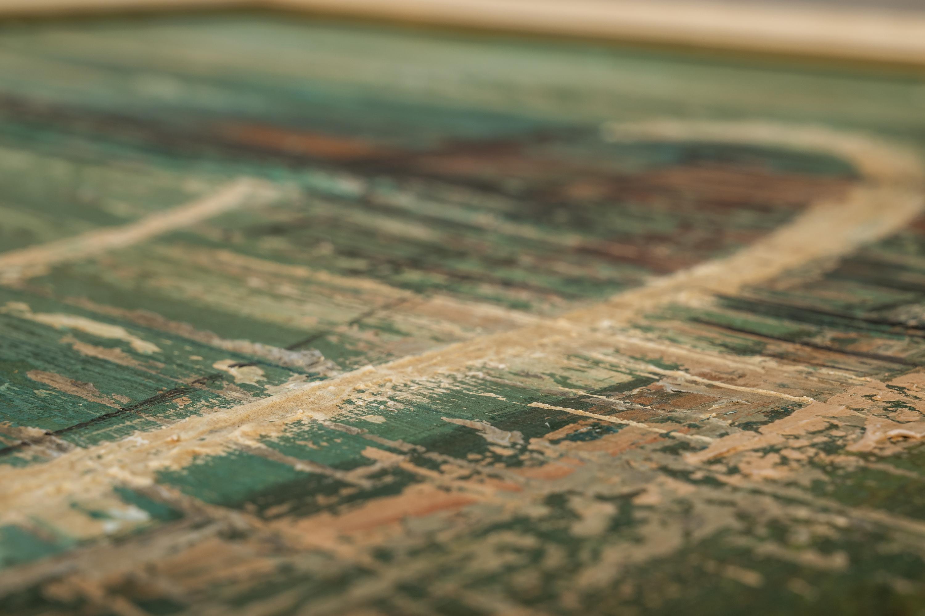 Pittura su tela firmata con paesaggio urbano astratto surreale (incorniciata), USA, anni '50 1