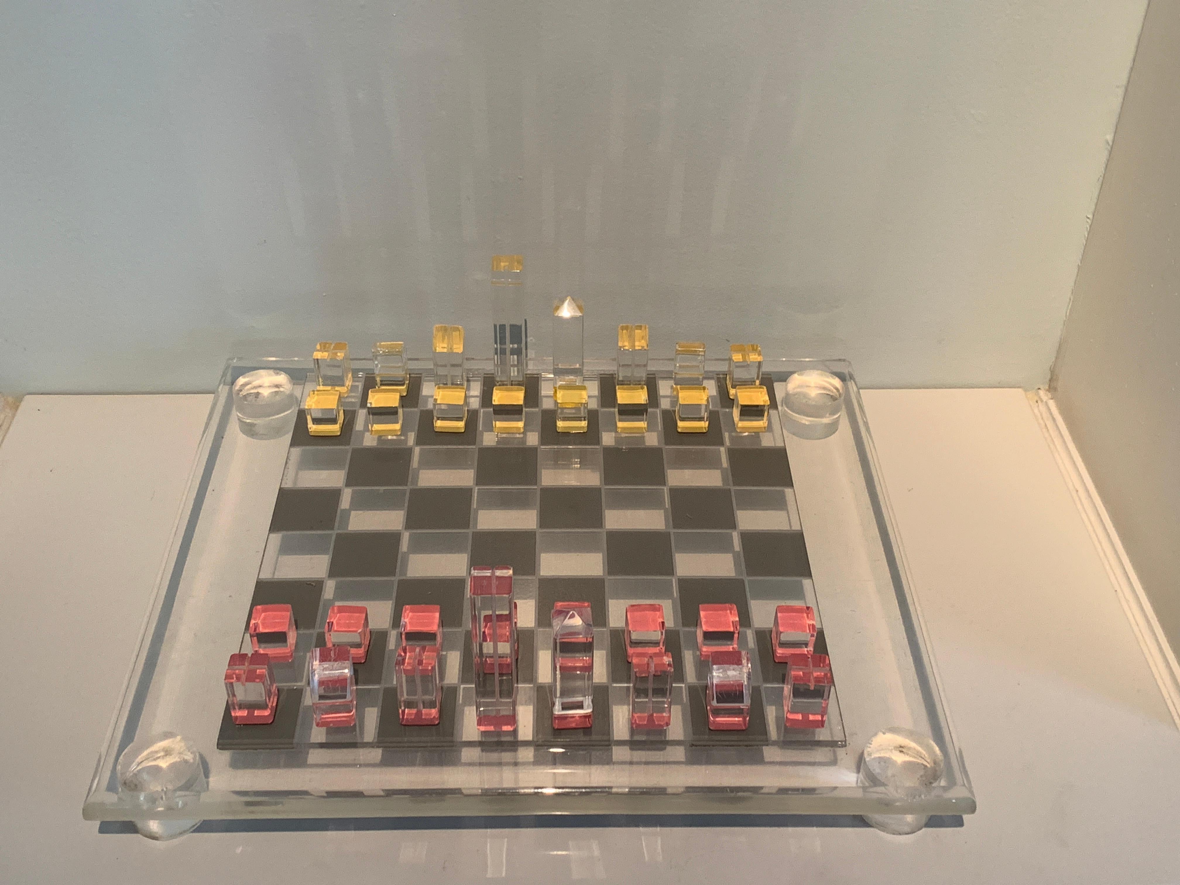 Signed Acrylic Modernist Bauhaus Inspired Chess Set For Sale 2
