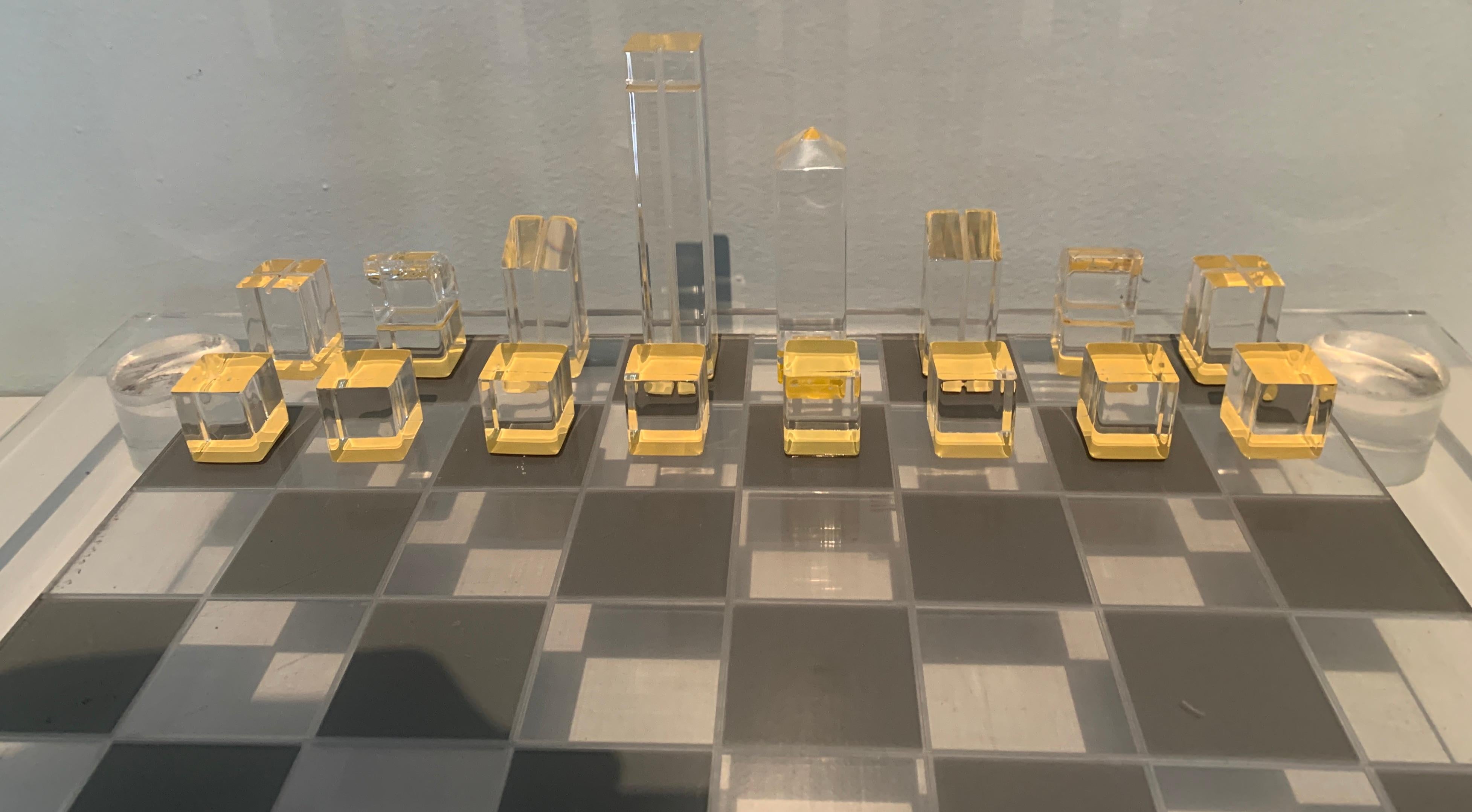 Signed Acrylic Modernist Bauhaus Inspired Chess Set For Sale 4