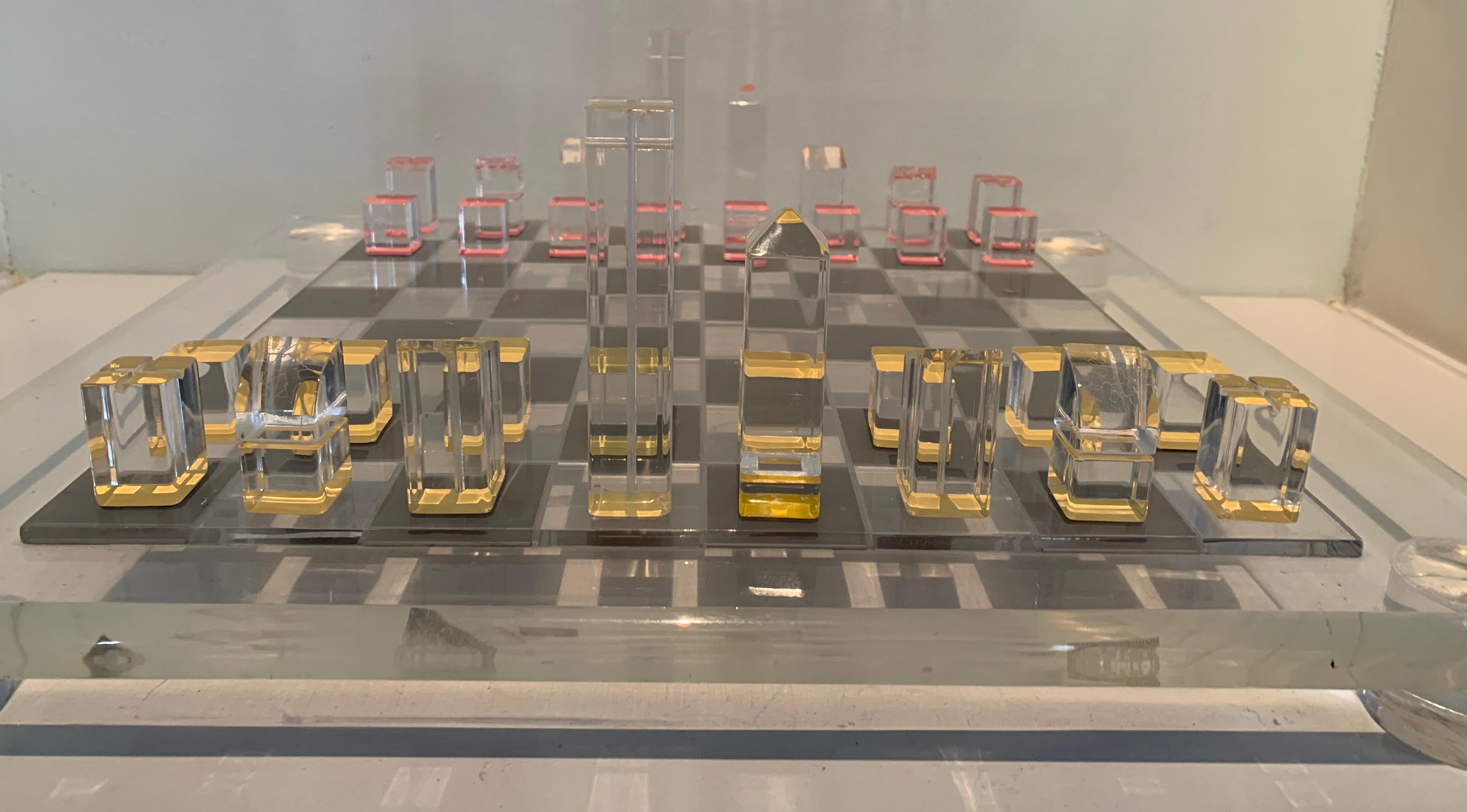 Signed Acrylic Modernist Bauhaus Inspired Chess Set For Sale 8