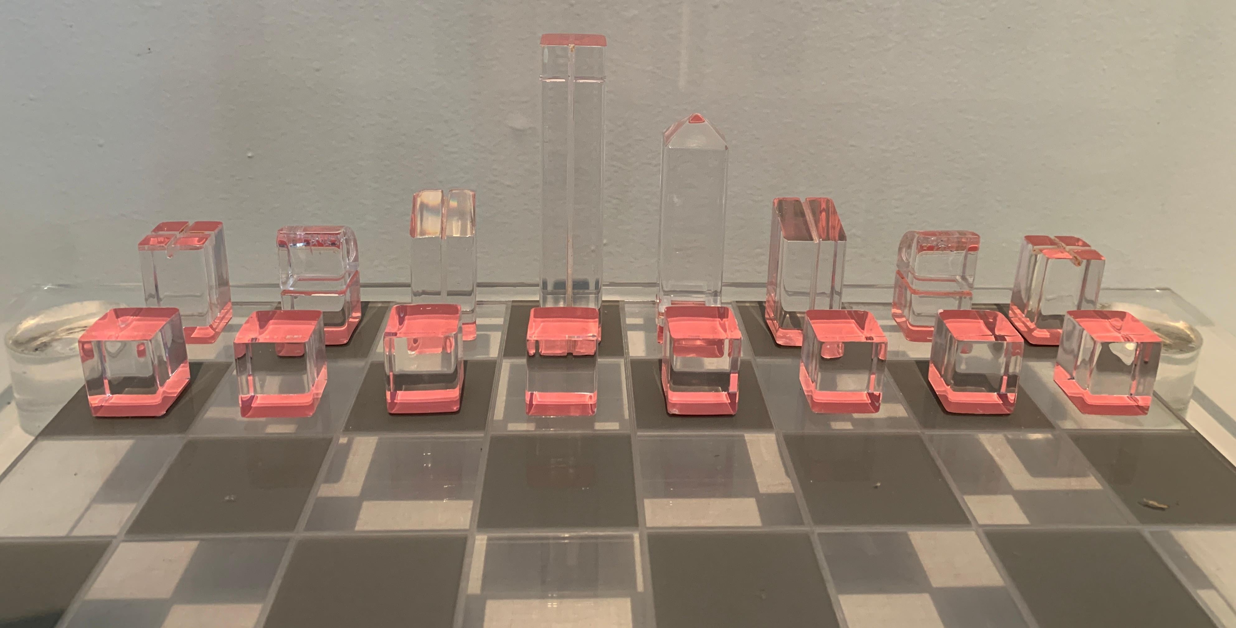 Signed Acrylic Modernist Bauhaus Inspired Chess Set For Sale 9