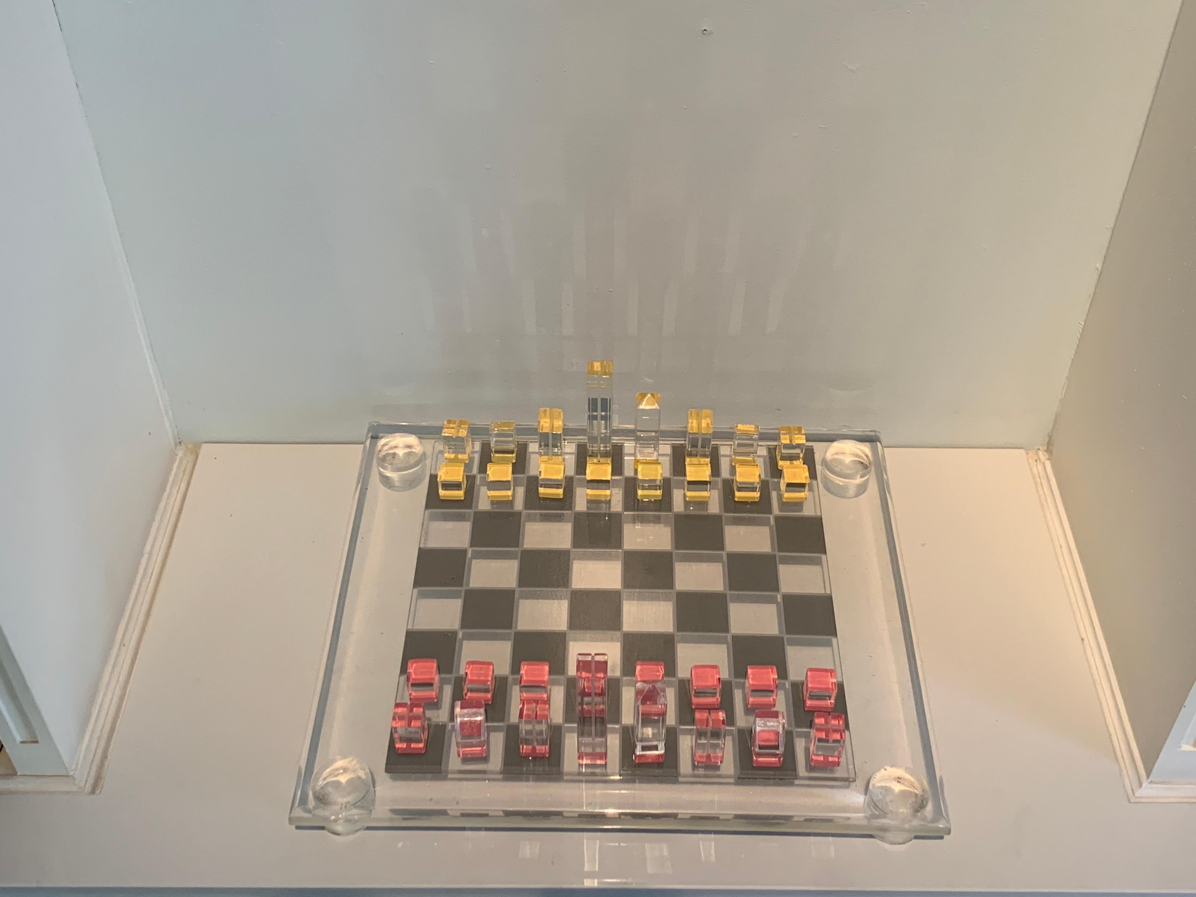 20th Century Signed Acrylic Modernist Bauhaus Inspired Chess Set For Sale