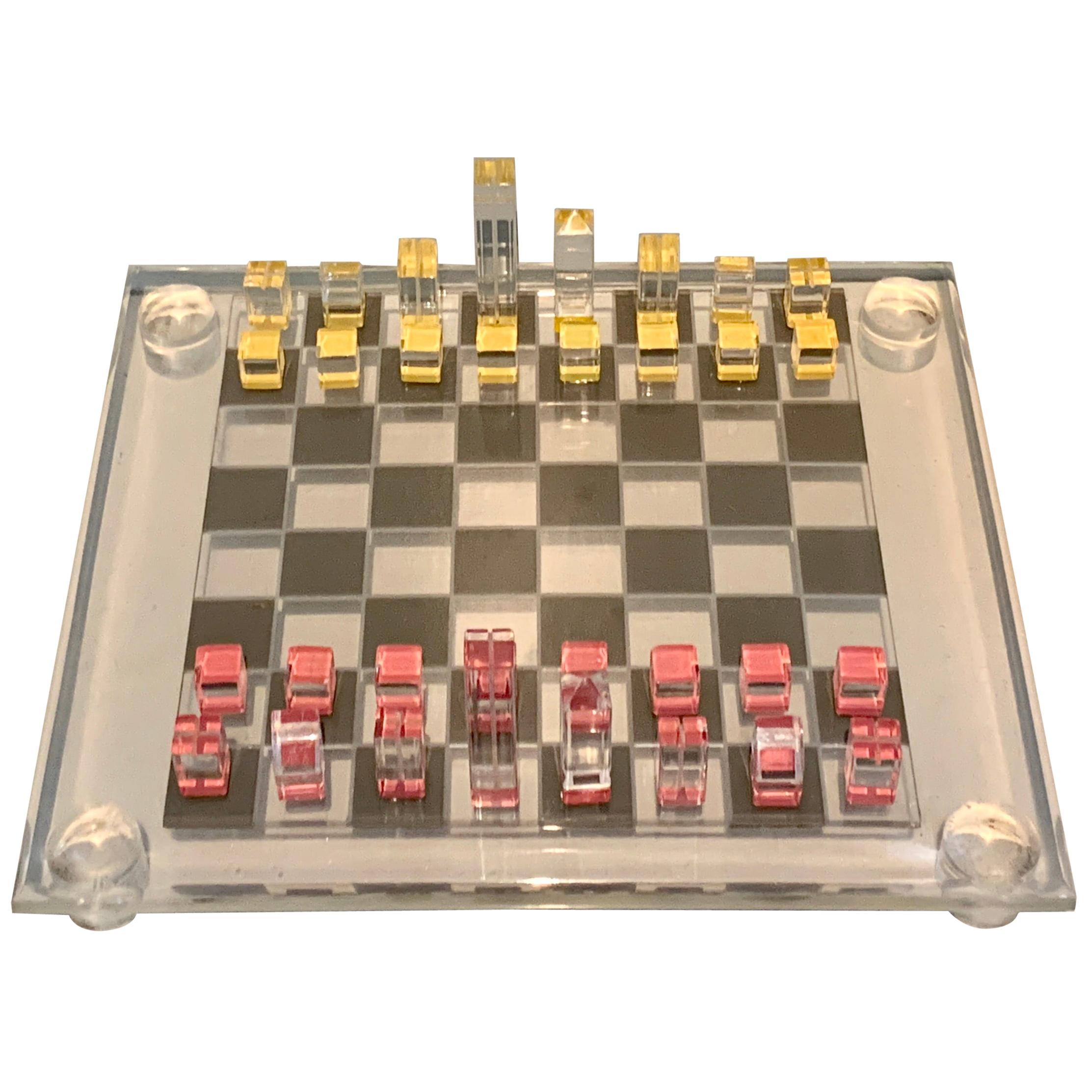 Signed Acrylic Modernist Bauhaus Inspired Chess Set