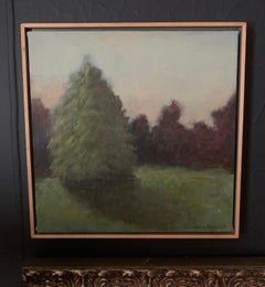 Signed Acrylic on Canvas Landscape Painting of Trees and Shadow in Wood Frame