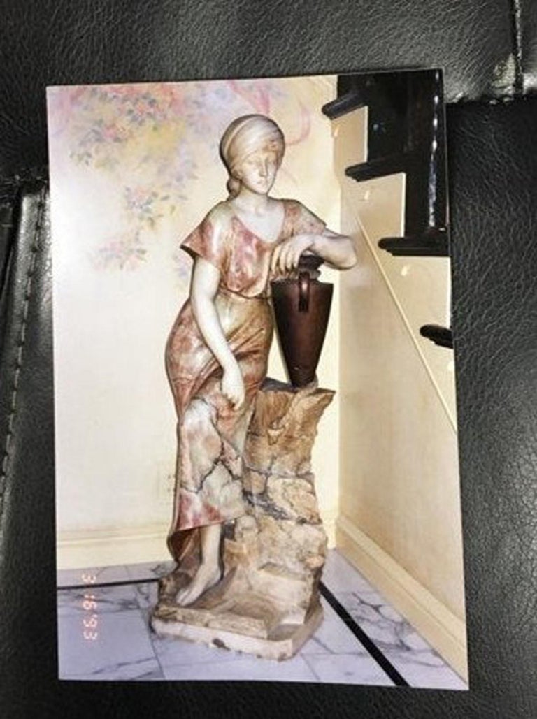 Signed Adolfo Cipriani Carved Marble Statue of a Lady with Water Jug on Rocks For Sale 4