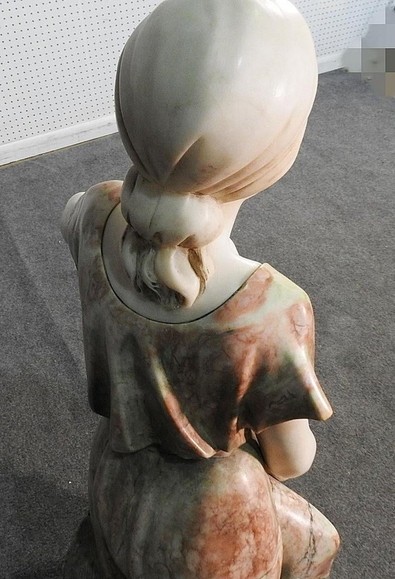 Signed Adolfo Cipriani Carved Marble Statue of a Lady with Water Jug on Rocks For Sale 9