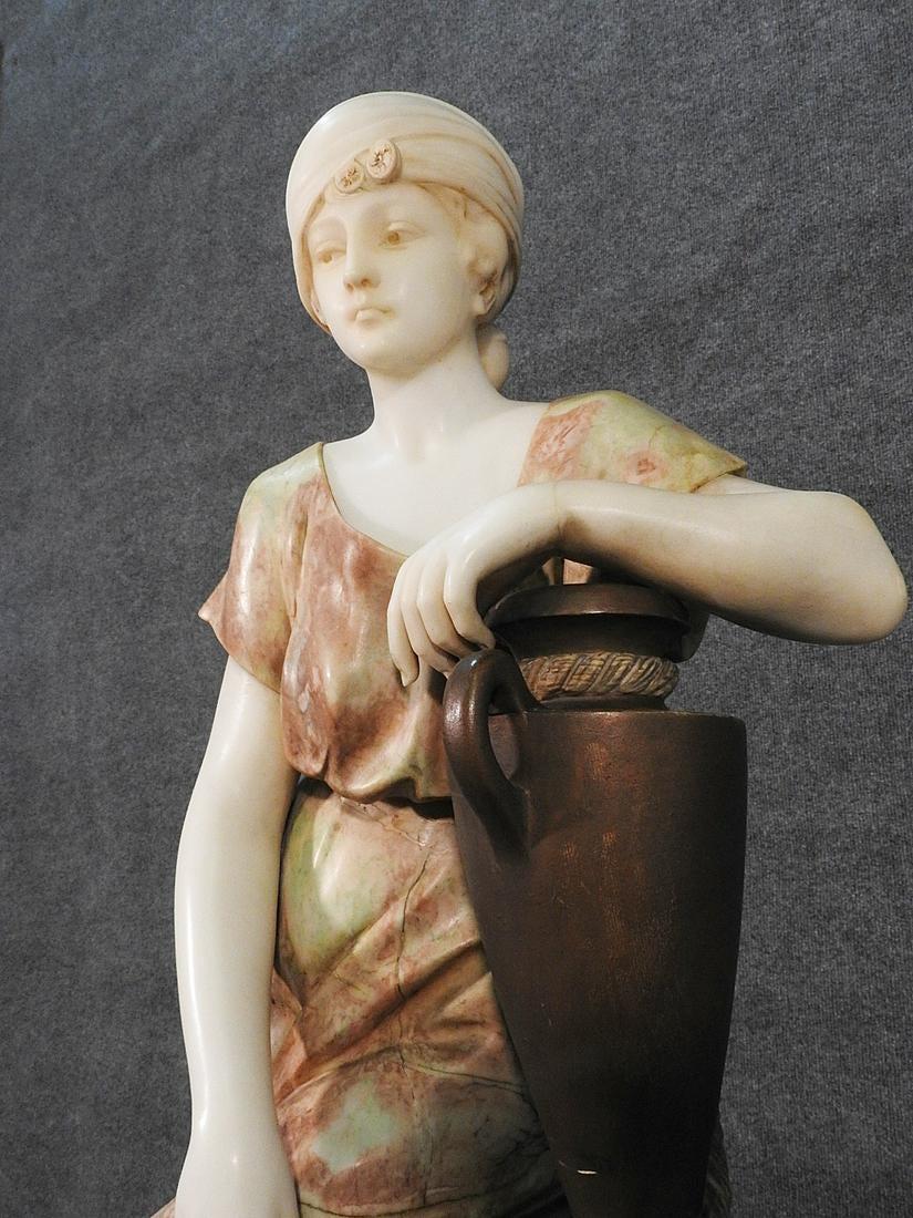 Classical Roman Signed Adolfo Cipriani Carved Marble Statue of a Lady with Water Jug on Rocks