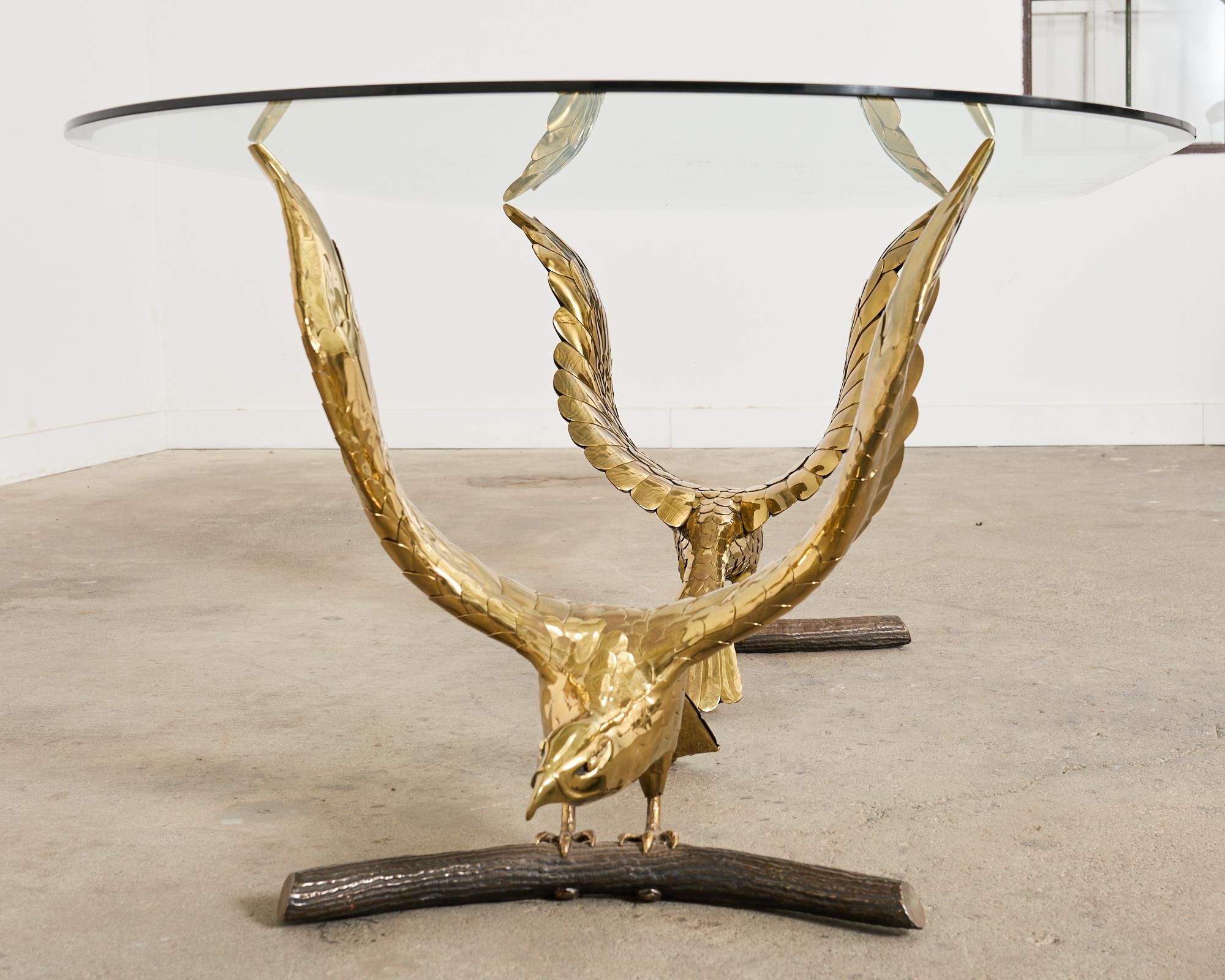 Patinated Signed Alain Chervet Brass Eagles Dining Table  For Sale