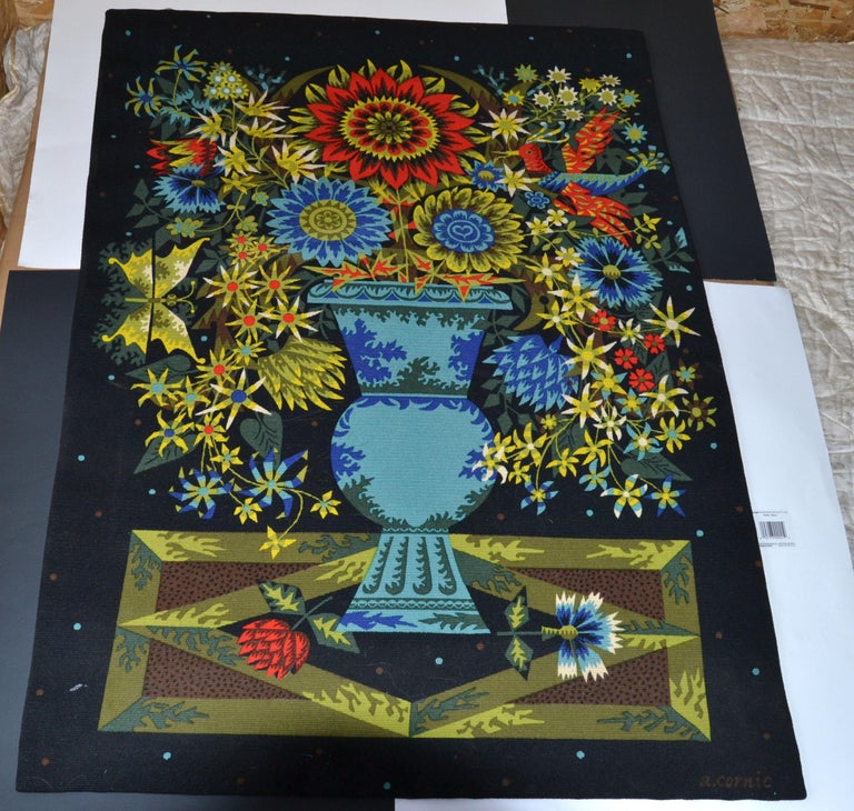 ALAIN CORNIC French Wool Tapestry Titled BOUQUET by D' AUBUSSON, 1950 Paris For Sale 8