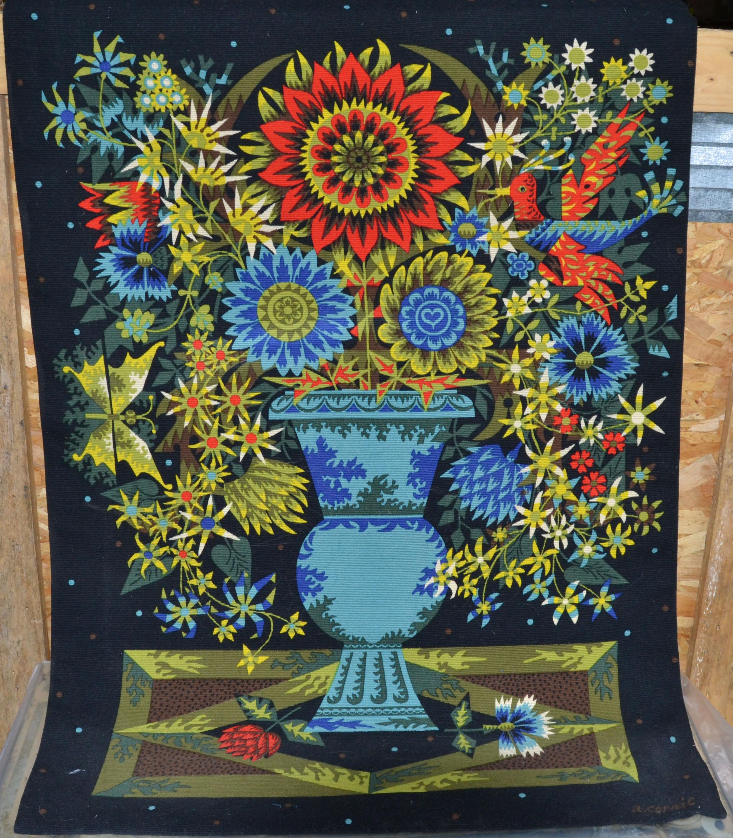 ALAIN CORNIC French Wool Tapestry Titled BOUQUET by D' AUBUSSON, 1950 Paris For Sale 6