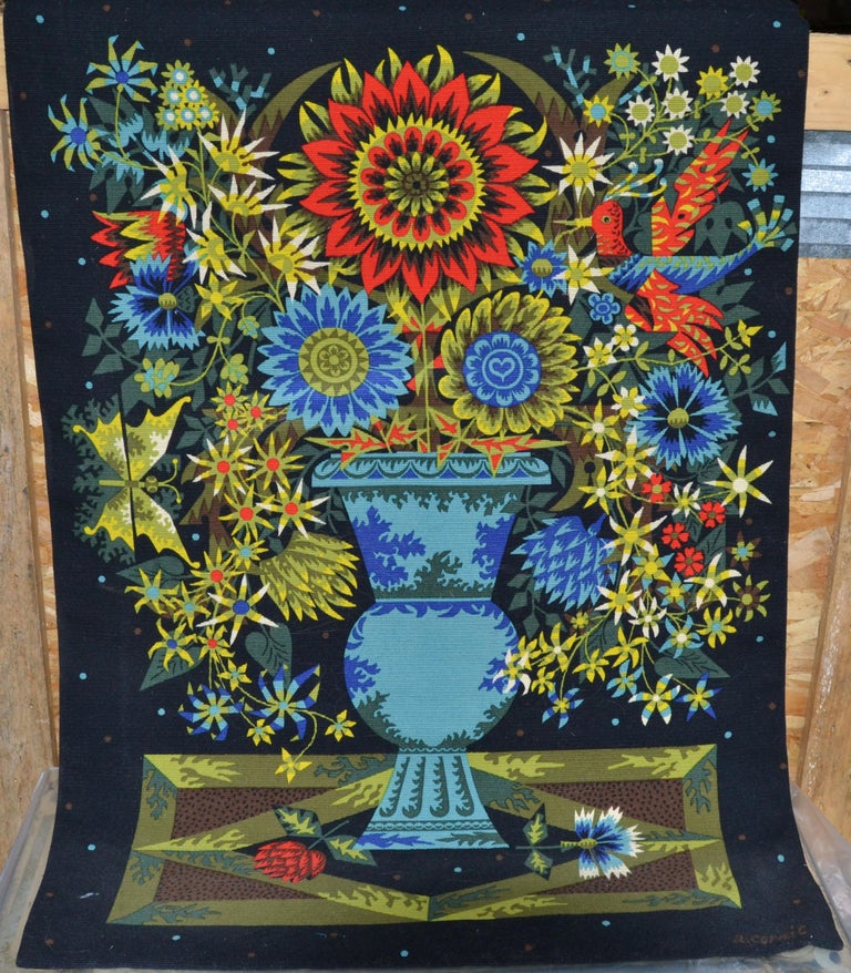 ALAIN CORNIC French Wool Tapestry Titled BOUQUET by D' AUBUSSON, 1950 Paris For Sale 9
