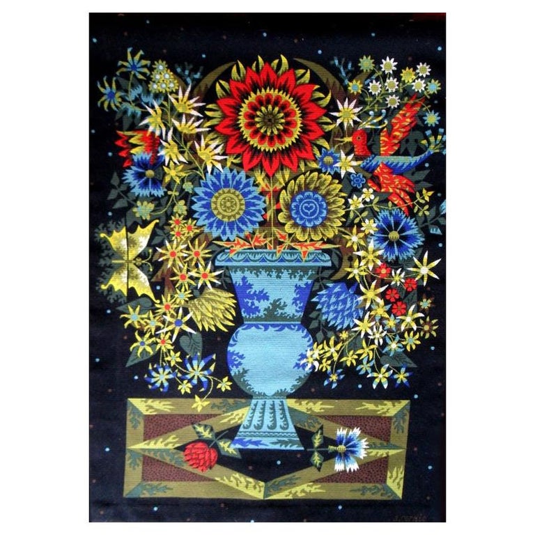 ALAIN CORNIC French Wool Tapestry Titled BOUQUET by D' AUBUSSON, 1950 Paris For Sale