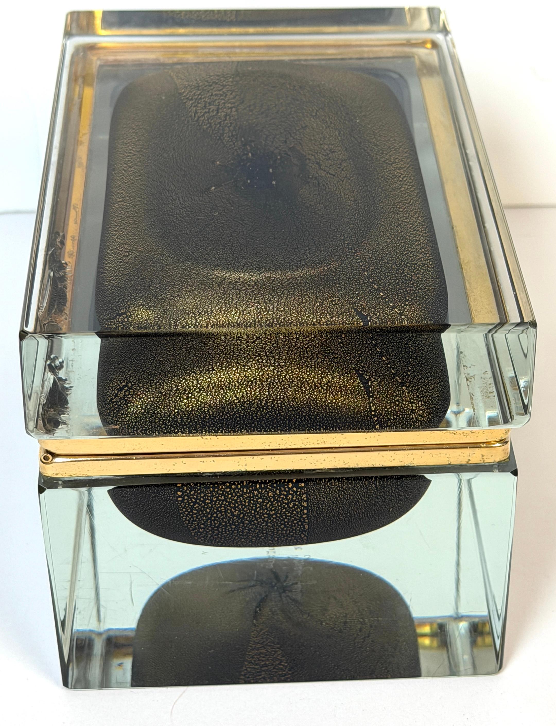 Gilt Signed Alessandro Mandruzzato for Design Guild Murano Sommerso Faceted Glass Box For Sale