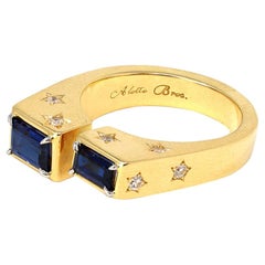 Signed Aletto Brothers Pair of Baguette Cut Sapphires Ring with Diamonds iin 18K