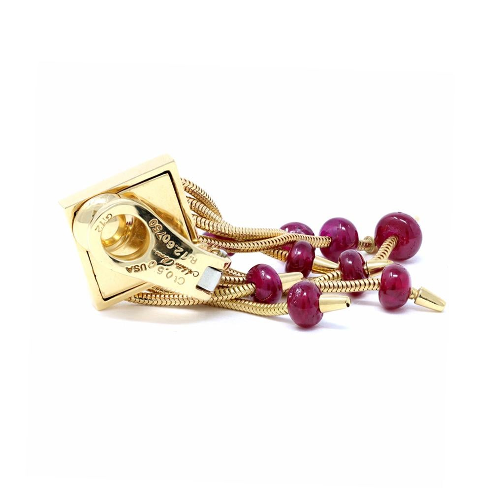 Modern Aletto Brothers Pyramid Ruby and Diamond Dangling Clip-On Drop Earrings
