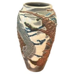 Vase en céramique « Raku » signé Alex Long, en cuivre et lave, style moderne organique, années 2000