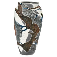 Vase en céramique « Raku » signé Alex Long, en cuivre et lave, style moderne organique, années 2000