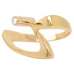Signed Alfred Karram Modernist 18K Gold & Diamond Solitaire Ring