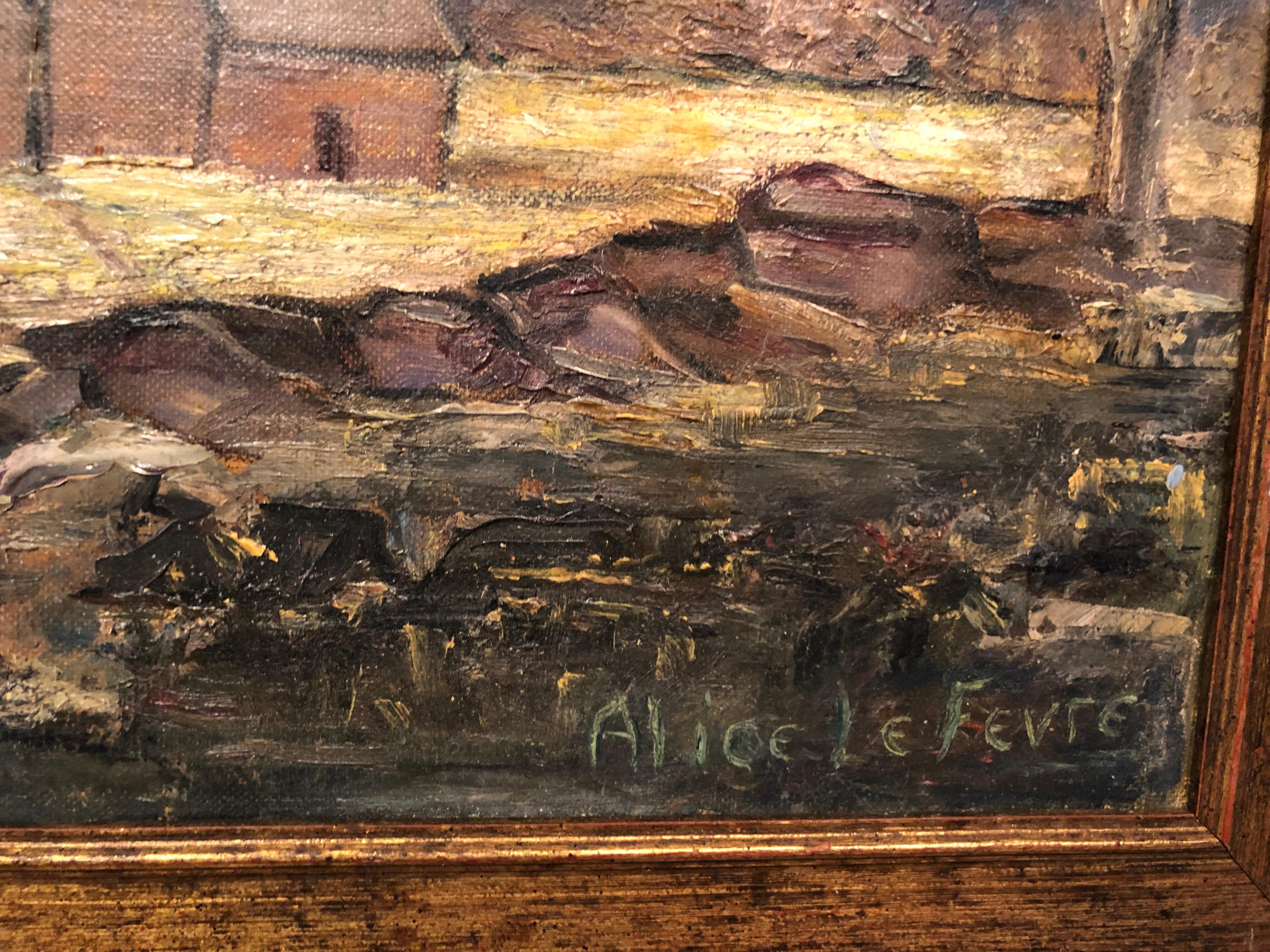 Signed Alice LeFevre Oil on Board of Pastoral New England For Sale 6
