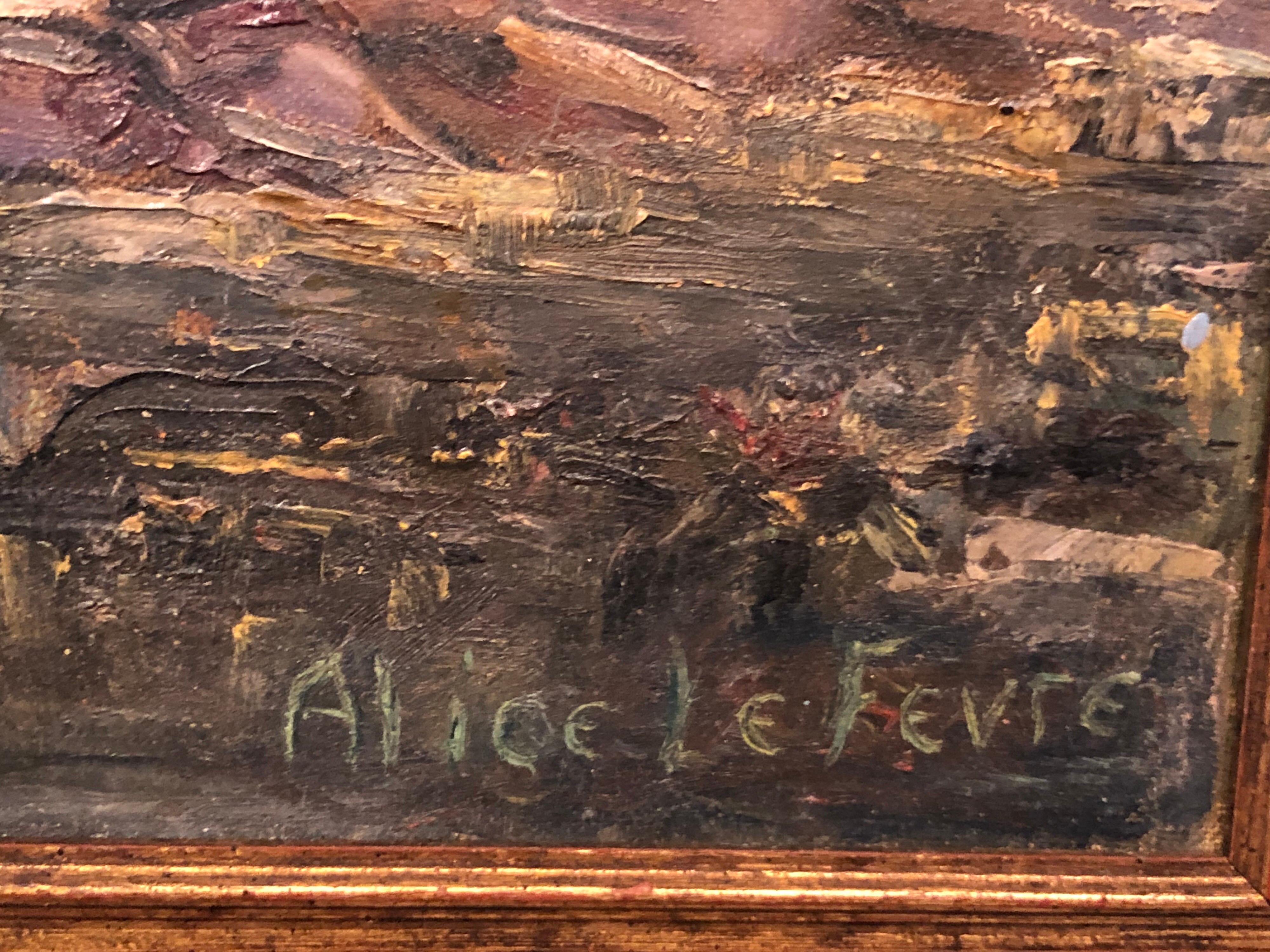 Firmado Alice LeFevre Óleo sobre tabla de Pastoral de Nueva Inglaterra en venta 9