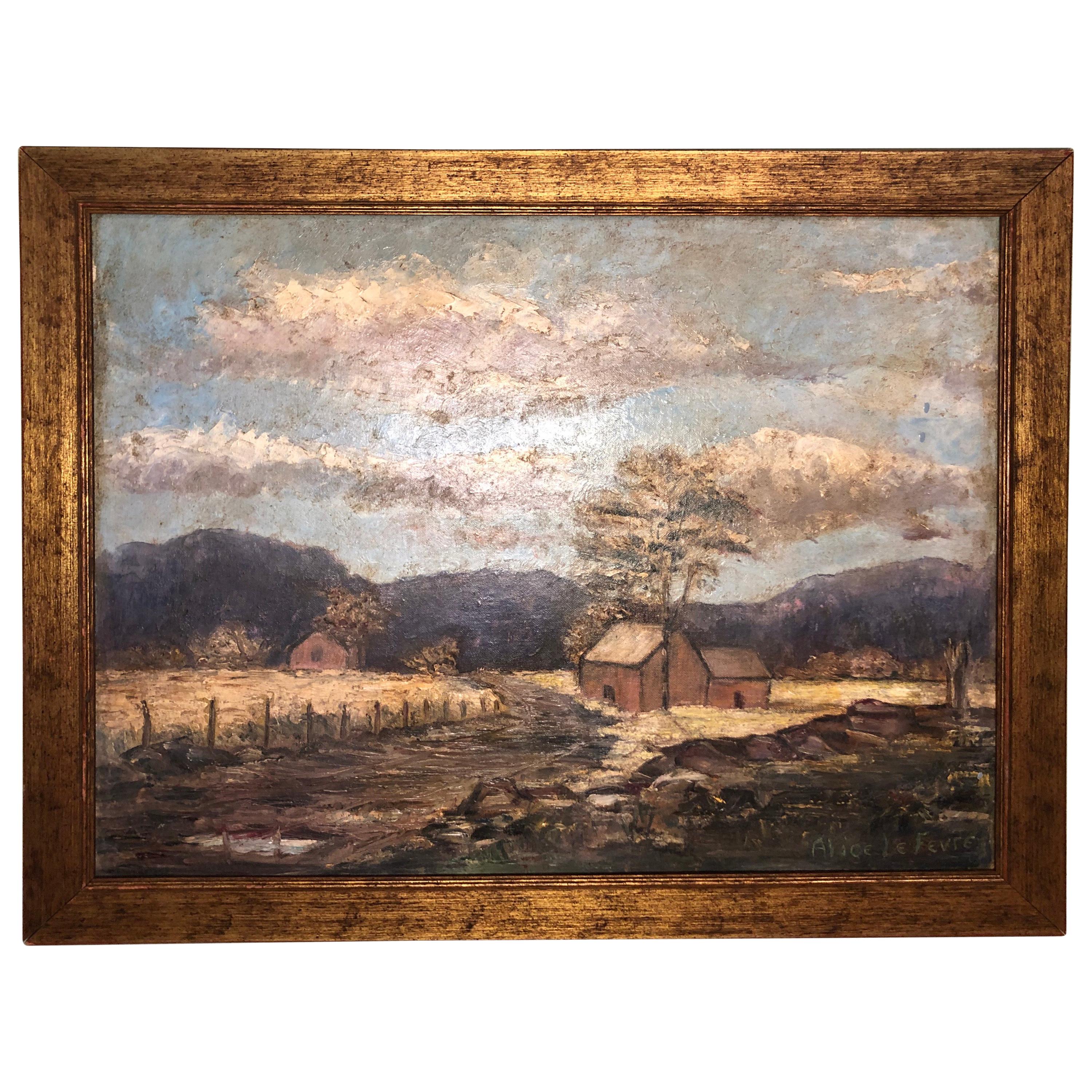 Signed Alice LeFevre Oil on Board of Pastoral New England