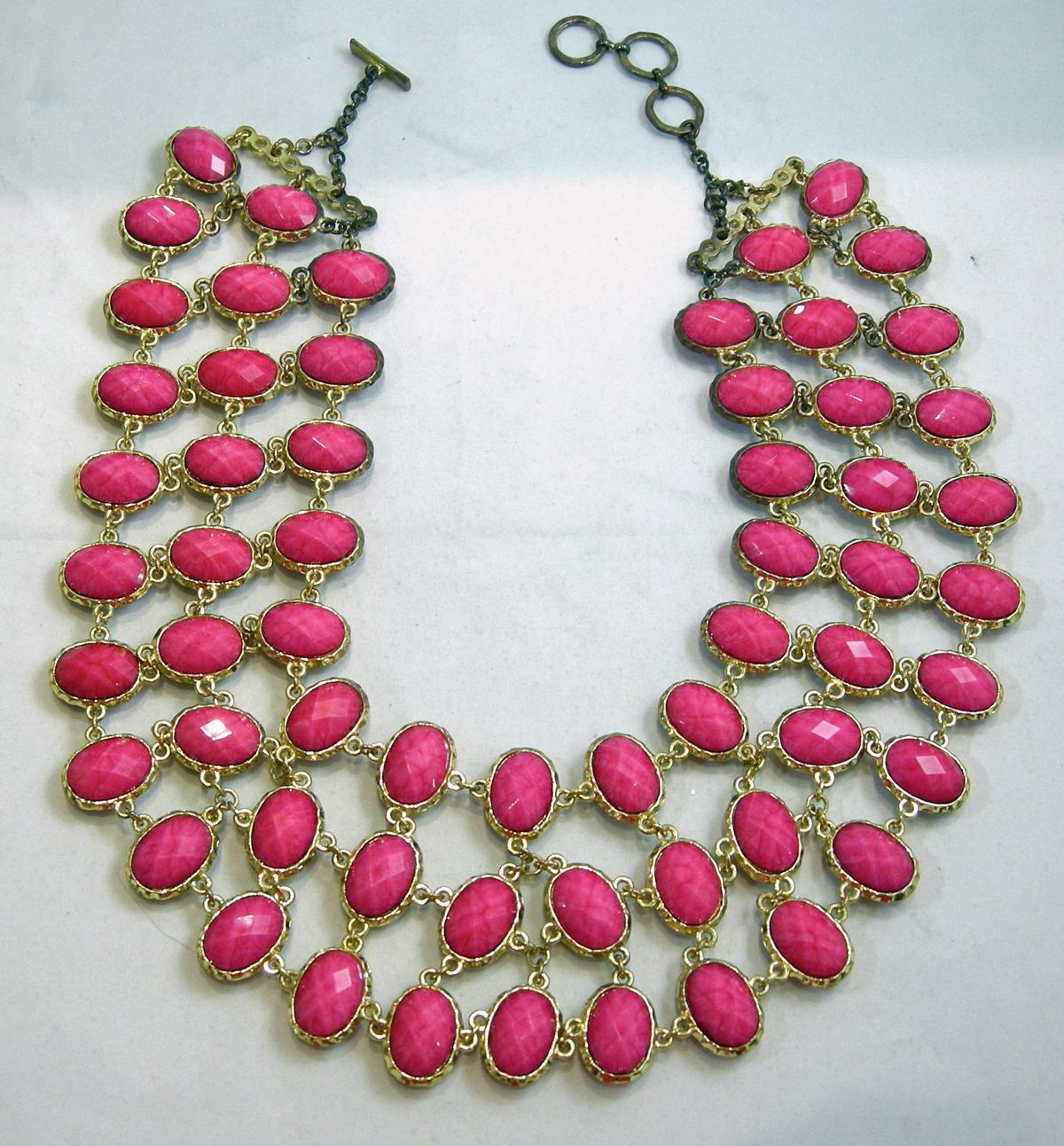 Women's or Men's Signed Amarita Singh Faux Coral & Pink Reversible Bib Necklace