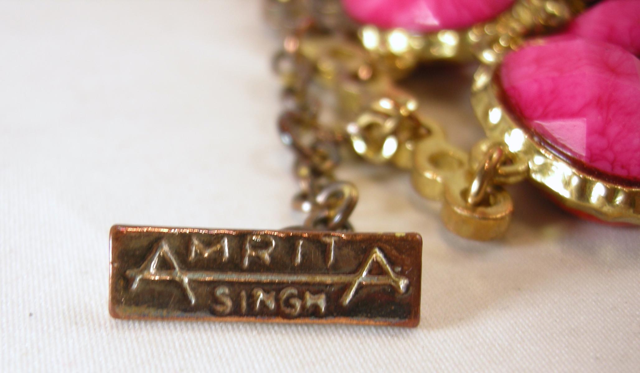 Signed Amarita Singh Faux Coral & Pink Reversible Bib Necklace 1