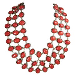 Signed Amarita Singh Faux Coral & Pink Reversible Bib Necklace