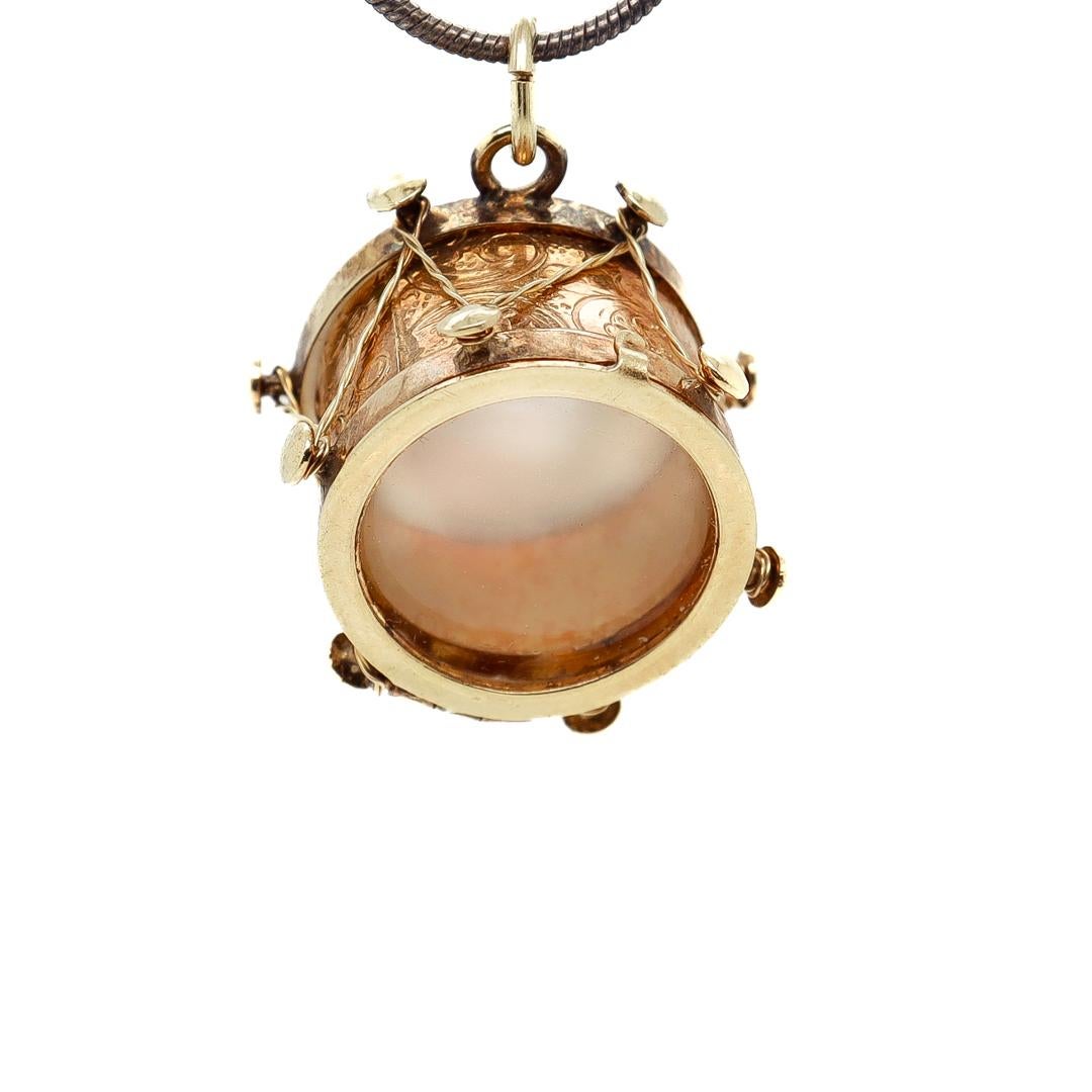 Women's Signed American 14k Gold & Mother of Pearl Figural Drum Charm for a Bracelet For Sale