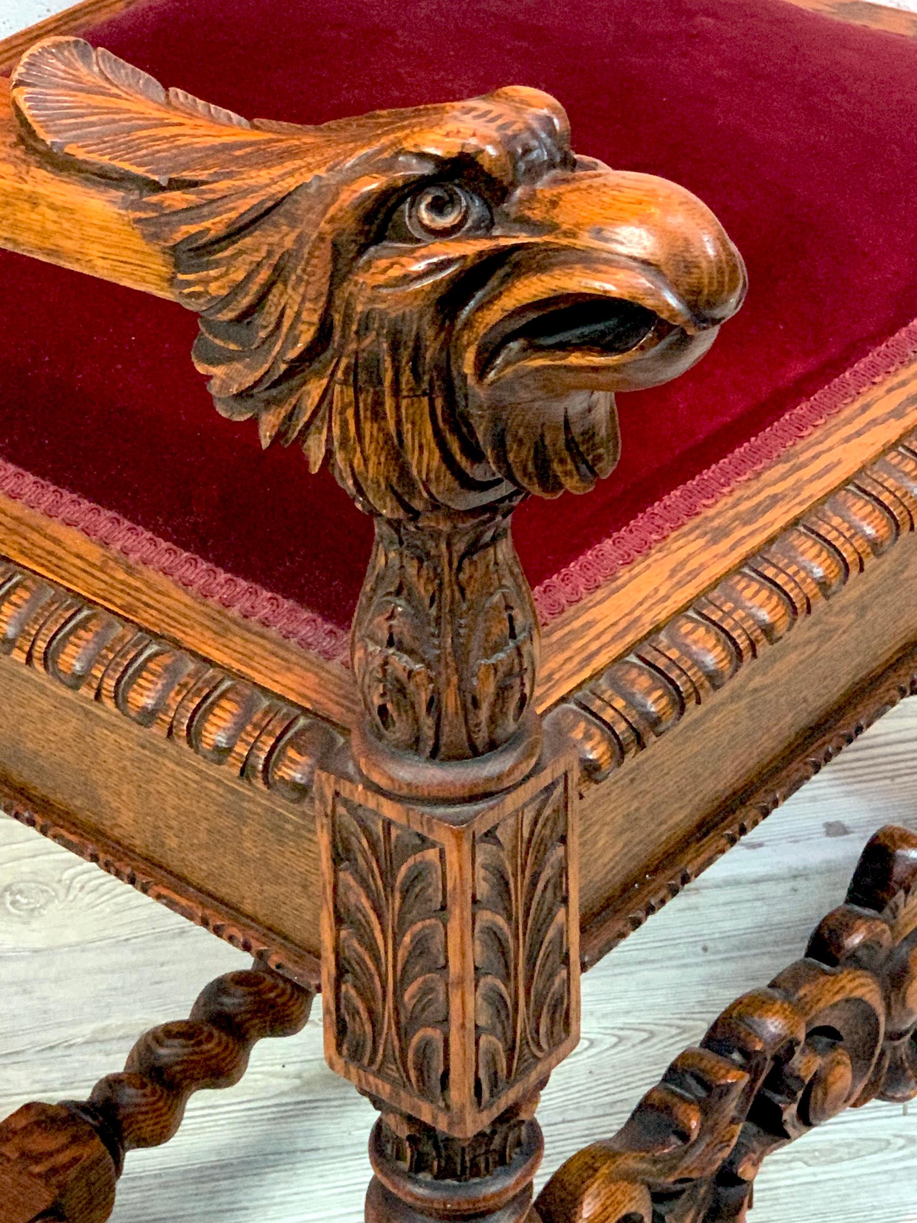 Signed American Carved Oak Eagle Motif Throne Chair In Good Condition In West Palm Beach, FL
