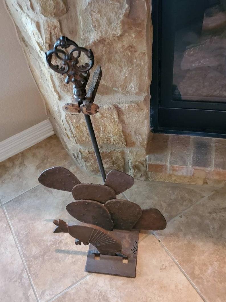 Signed American Folk Art Wrought Iron Fireplace Tool Holder For Sale 2