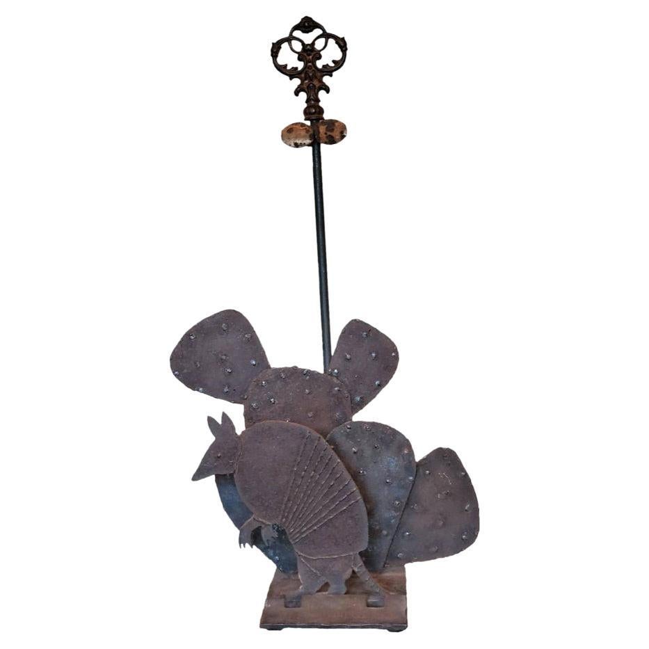 Signed American Folk Art Wrought Iron Fireplace Tool Holder For Sale