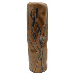 Signed and Dated 1912 Heintz Metal Co Sterling Cattails on Bronze Vase