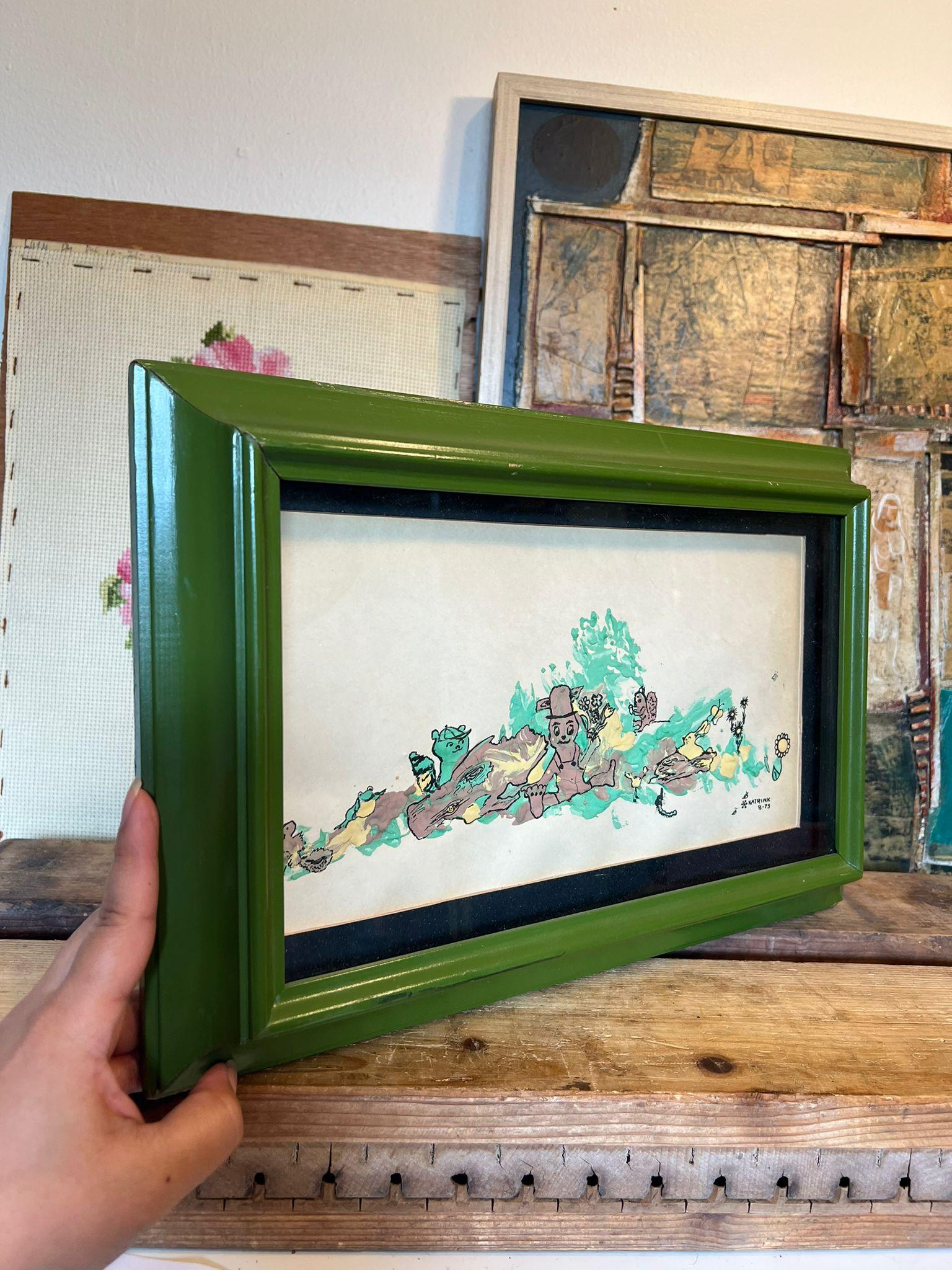 This original Katrink artwork is dated 8-73 and is a unique textured piece in a quality framed shadowbox. This piece has nice patina and character. Vintage condition as pictured. Listing is for described item only. 

Dimensions: 14.5