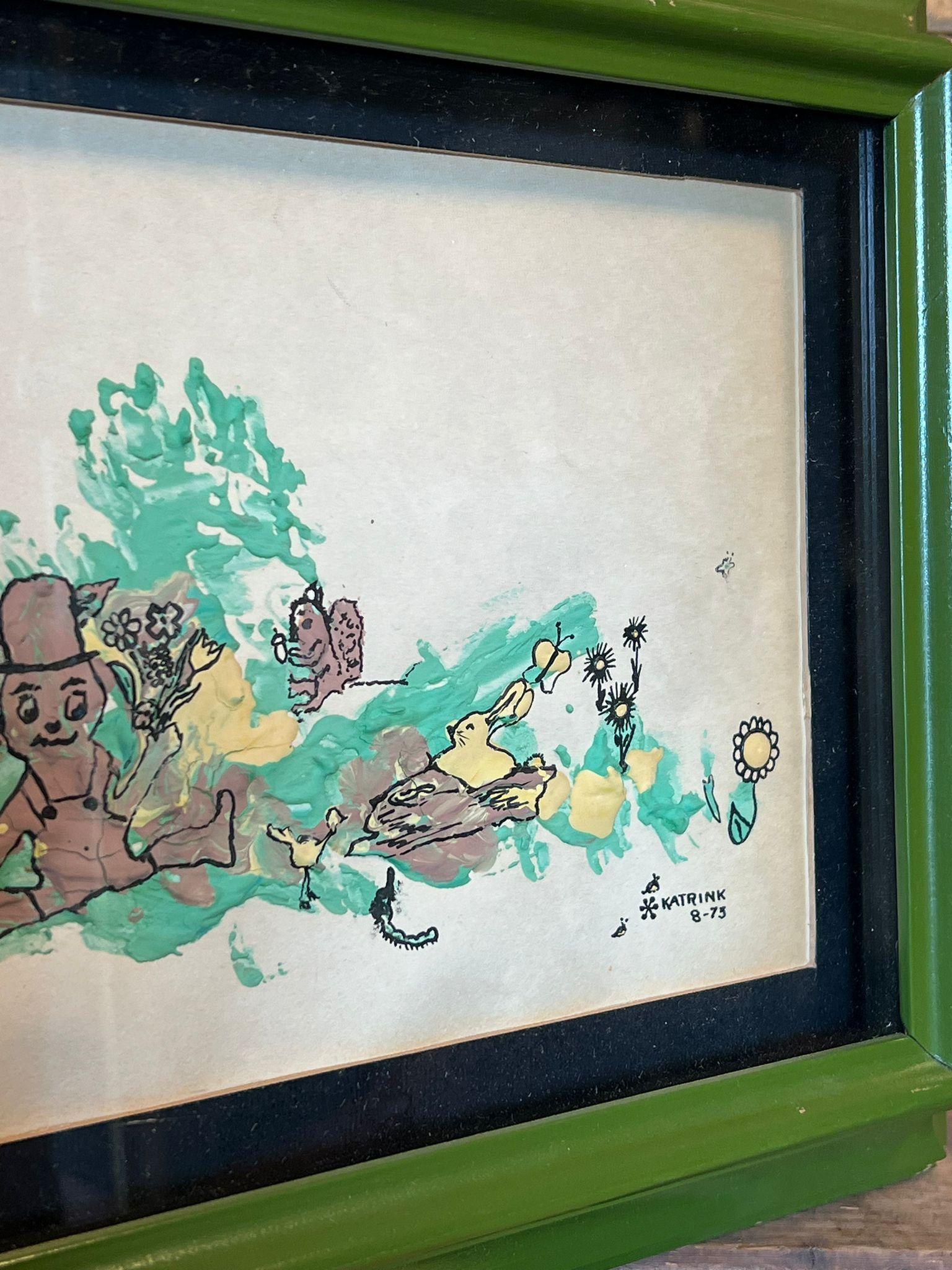 Late 20th Century Signed and Dated Katrink Textured Artwork in Framed Shadowbox For Sale