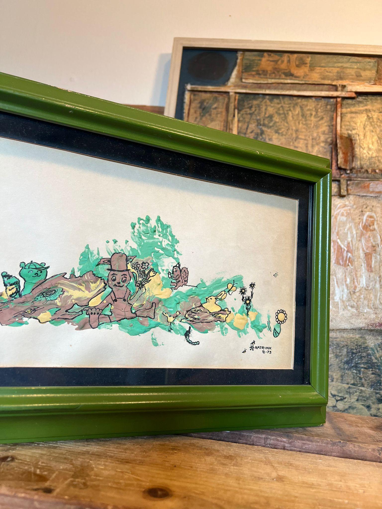 Wood Signed and Dated Katrink Textured Artwork in Framed Shadowbox For Sale