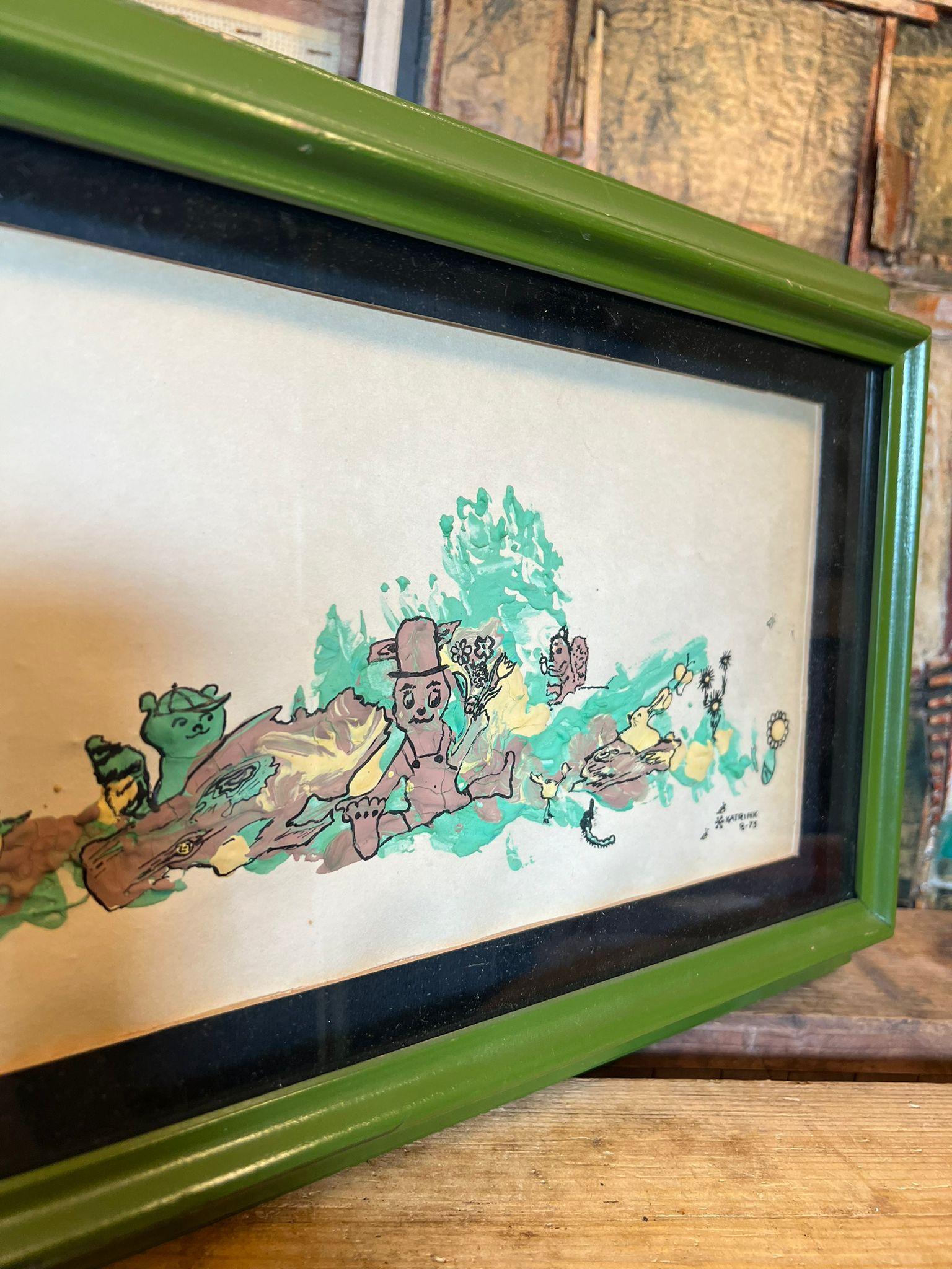 Signed and Dated Katrink Textured Artwork in Framed Shadowbox For Sale 2