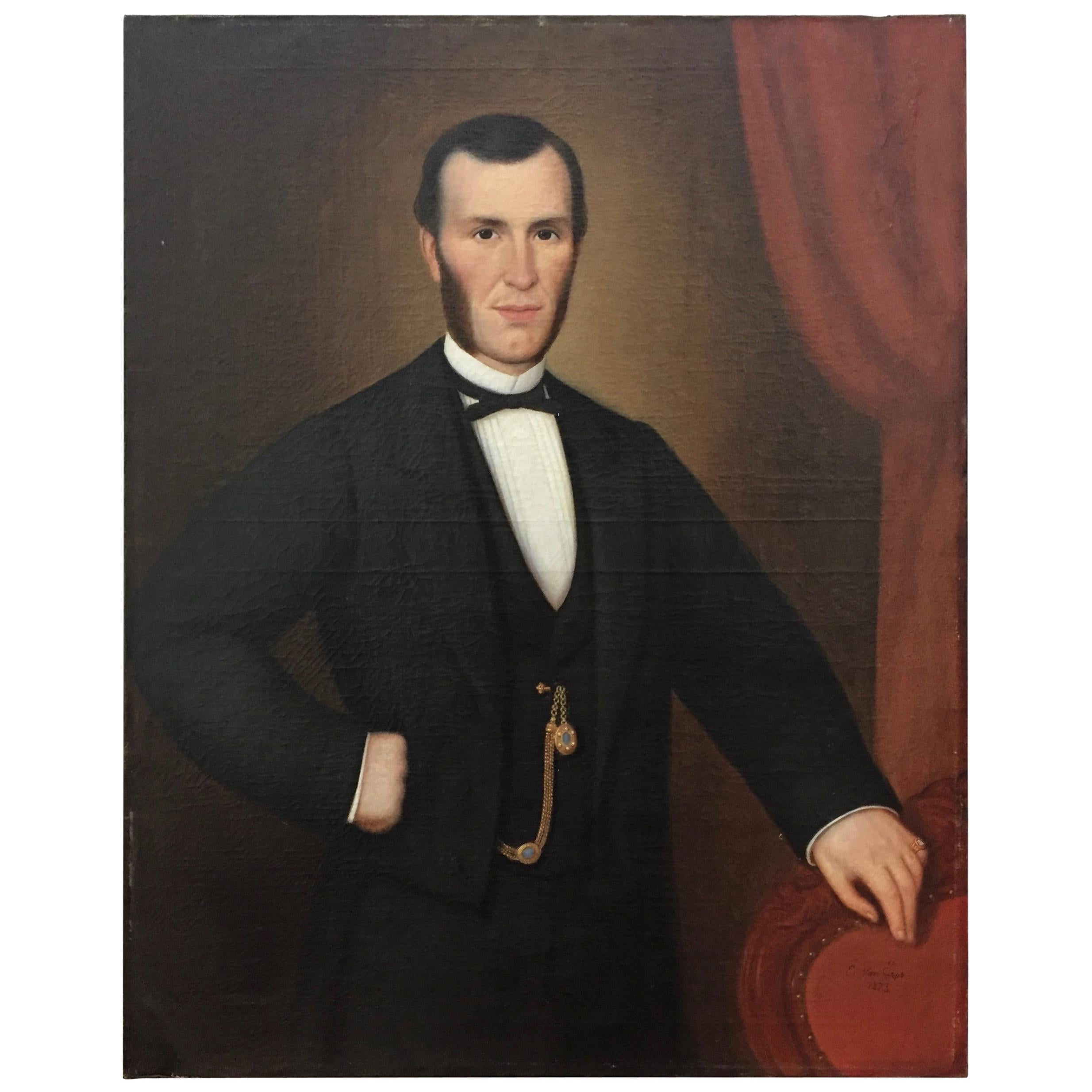 Signed and Dated Large 19th Century Portrait of a Gentleman