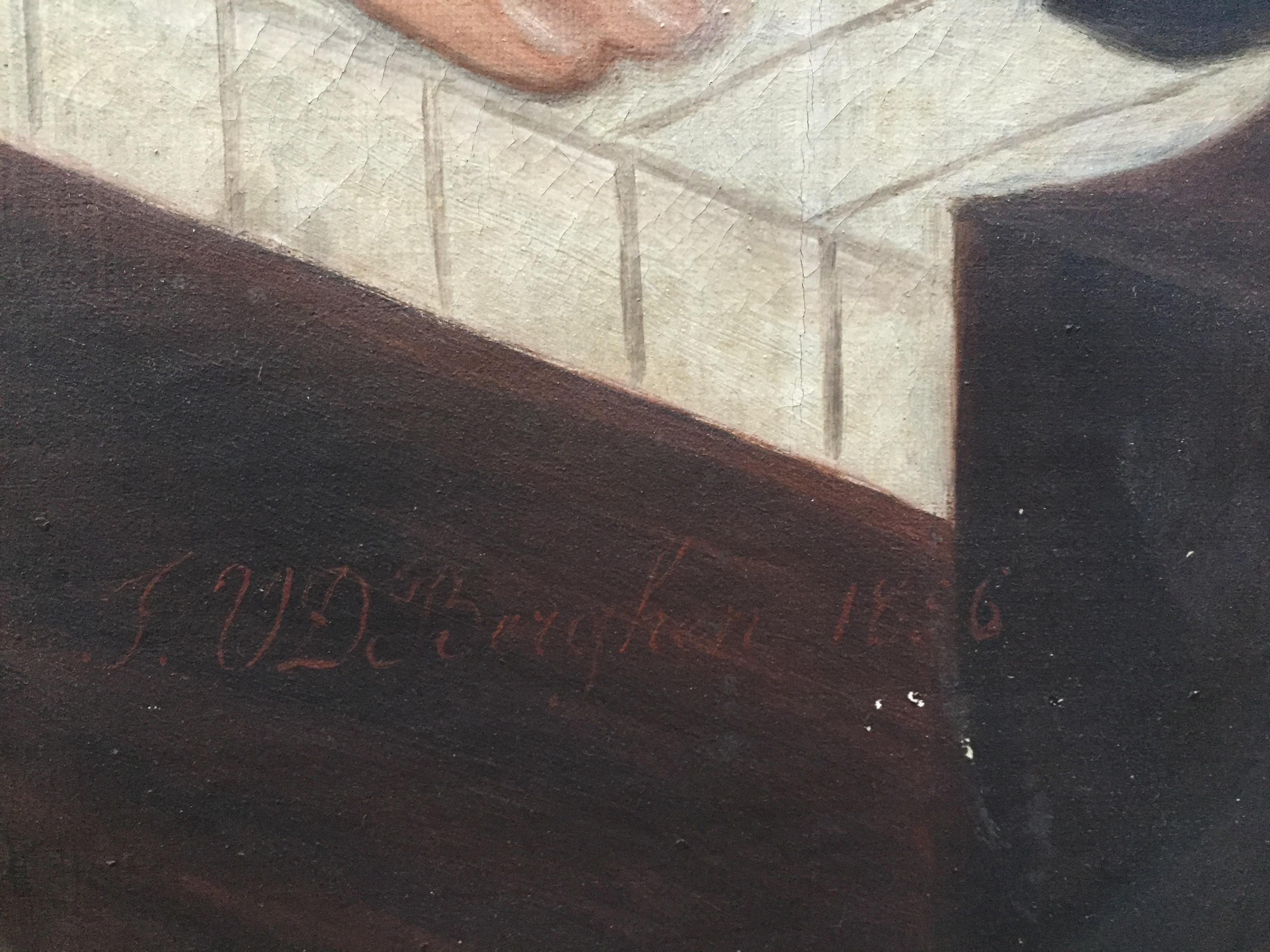 Signed and Dated Large 19th Century Portrait of a Lady with Her Piano In Good Condition In Antwerp, BE