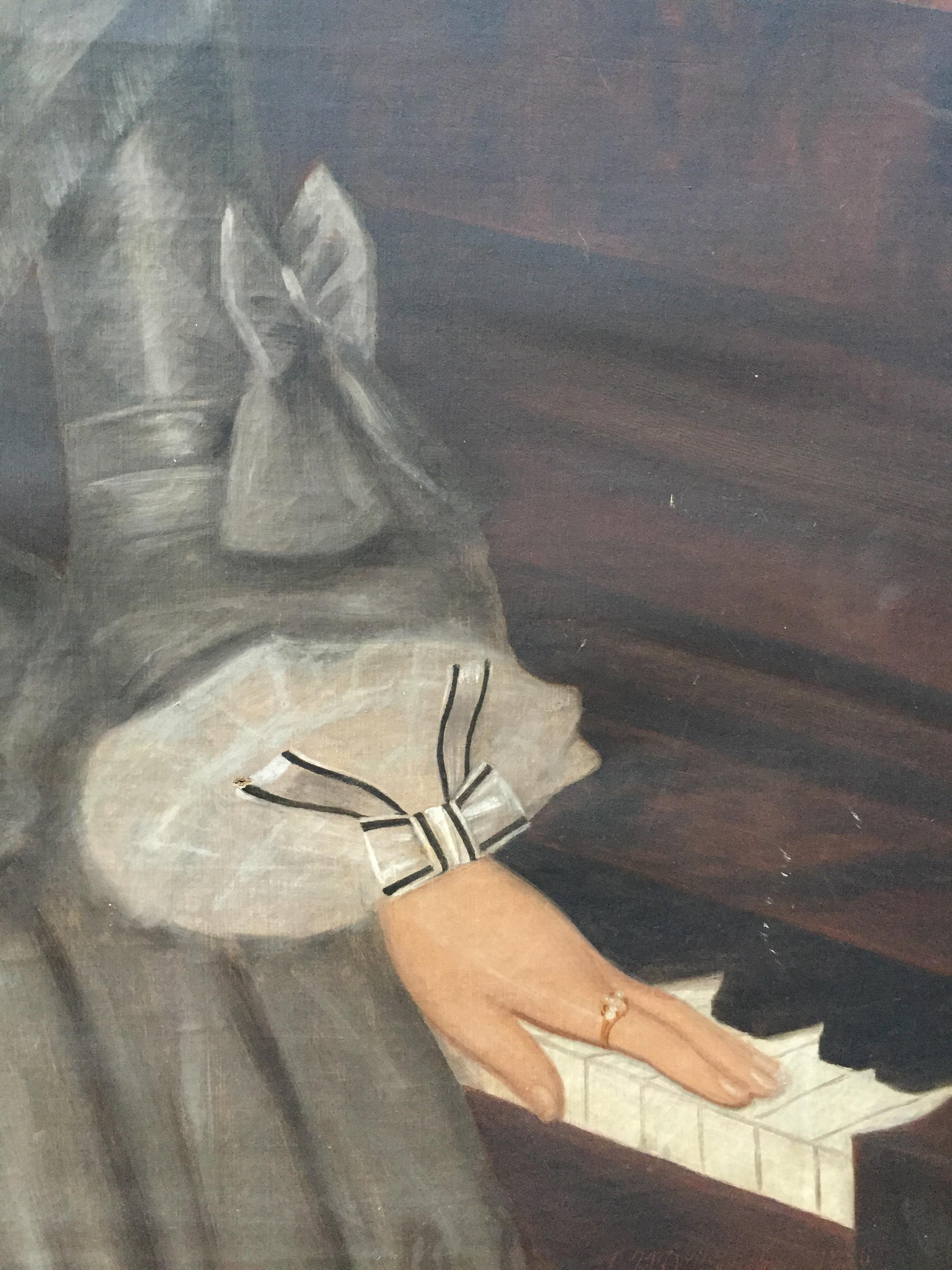 Signed and Dated Large 19th Century Portrait of a Lady with Her Piano 1