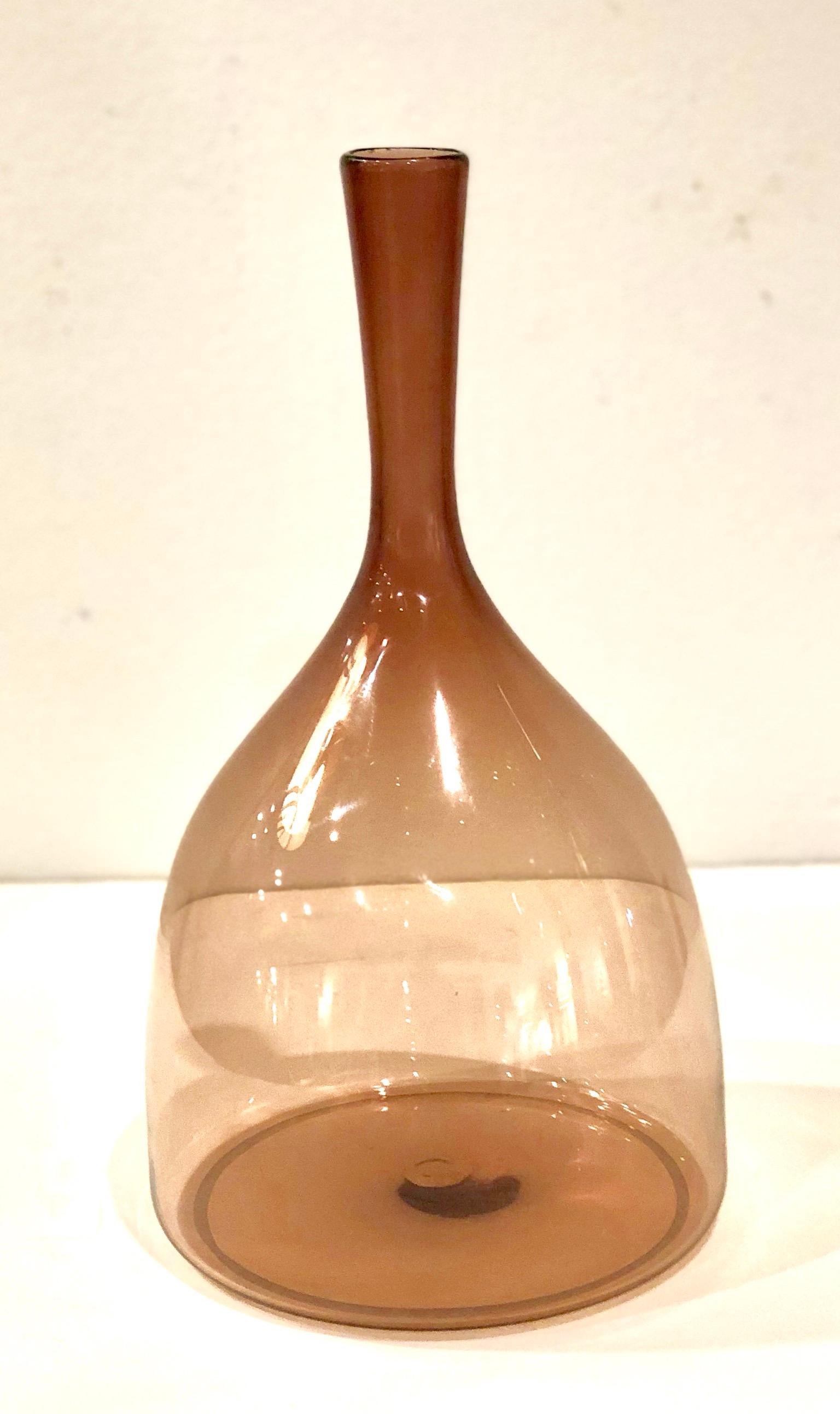 Gorgeous Danish modern mouth blown glass bottle, beautiful lines and excellent condition, signed and dated no chips or cracks.
