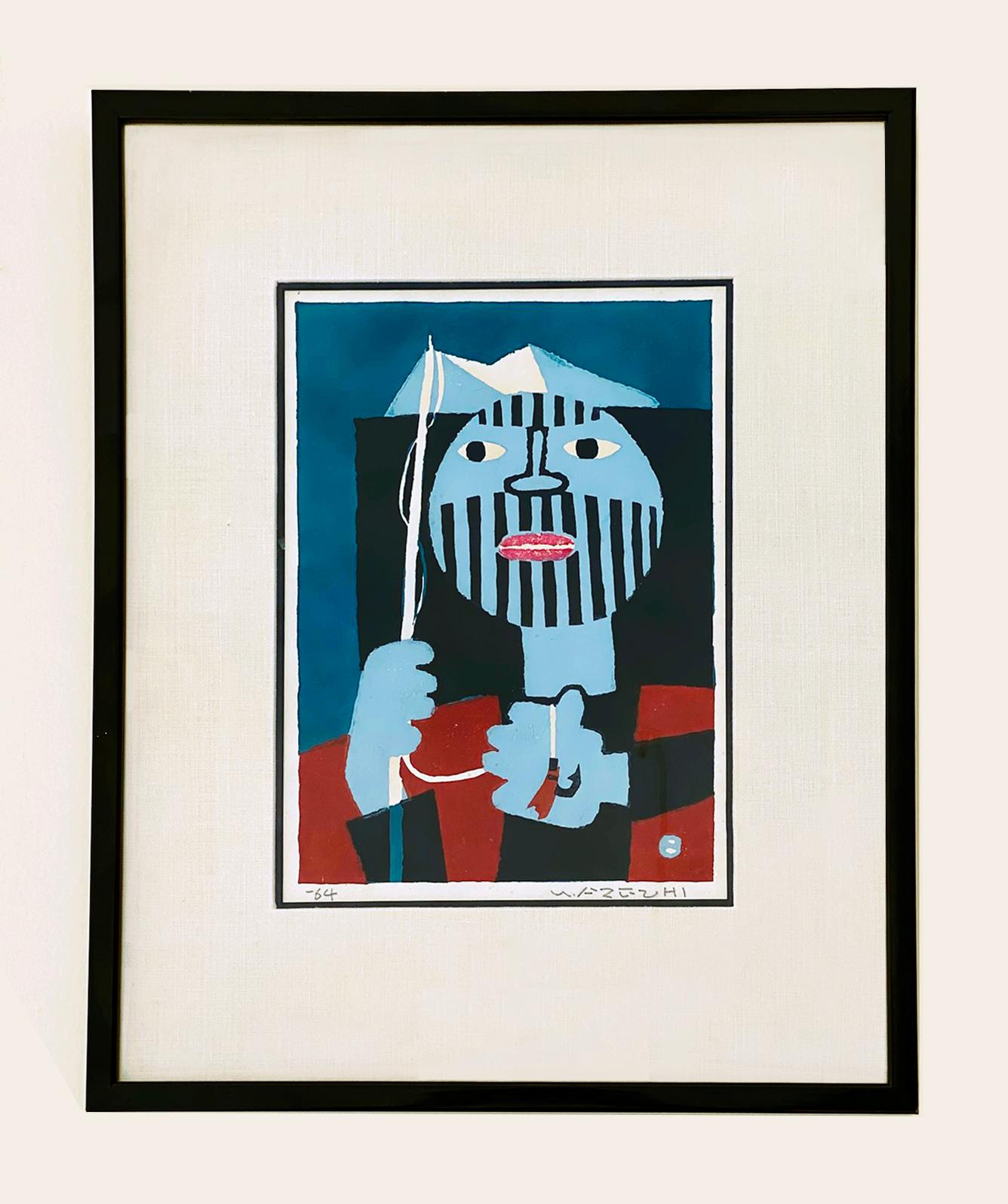 Here is a woodcut by Japanese artist Umetaro Azechi (1902-1999). This striking image is pencil signed lower right and dated 64 lower left. Although unexamined out of the frame, the print appears to be in excellent condition. It was beautifully