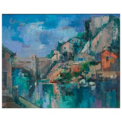Signed and Framed Oil on Canvas Bridge View